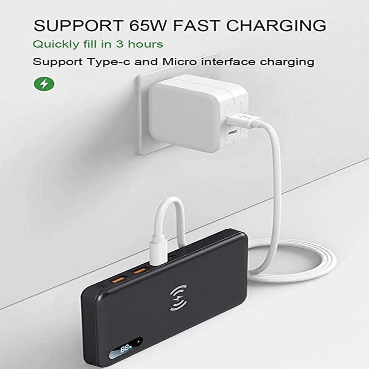 Bezprzewodowy Power Bank 30000Mah PD 15W Ładowarka przenośna QC3.0/QC4.0/SCP Szybkie ładowanie z 2 wejściami i 3 wyjściami (Qi i USB C) Zewnętrzna bateria do telefonów, tabletów