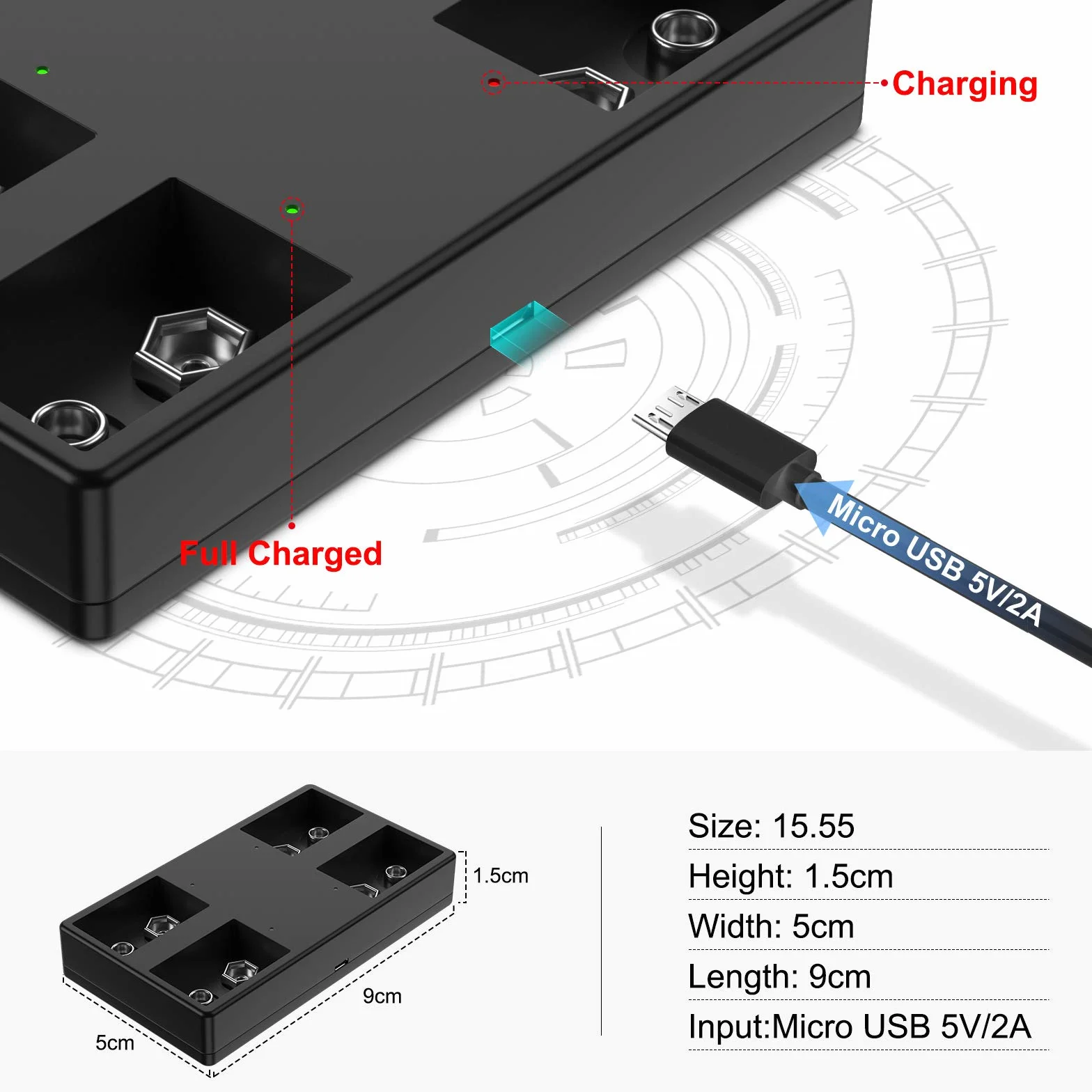 Akumulator 9 V z ładowarką, akumulatory POWEROWL 600 mAh 9 V do mikrofonu, czujnika dymu i innych urządzeń (niski poziom samorozładowania - 4 sztuki)
