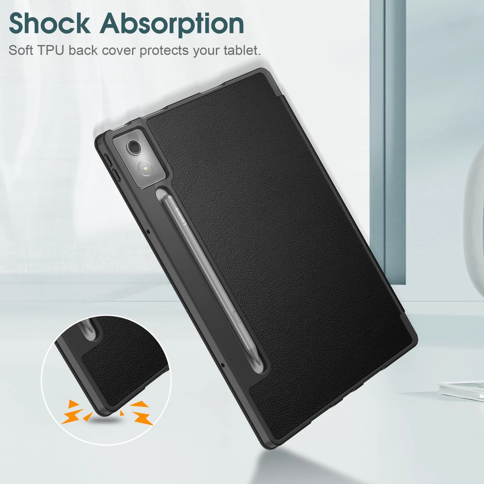Fintie Etui do Lenovo Idea Tab Pro 12,7 cala 2025 (TB-373FU/ TB-375FC) - ultracienkie, miękkie etui ochronne z TPU z uchwytem na długopis i funkcją automatycznego wygaszenia/wybudzania, czarne