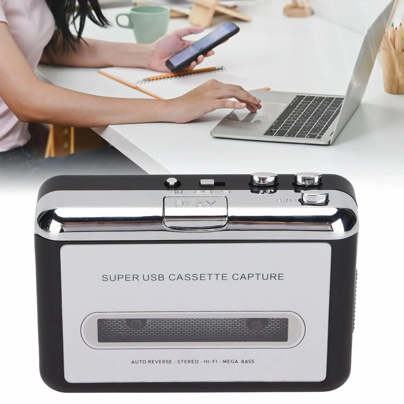 Odtwarzacz magnetofonowy 2 w 1, konwerter magnetofonów MP3, przenośny odtwarzacz muzyczny, kaseta Walkman, magnetofon USB do MP3 ze słuchawkami do laptopa