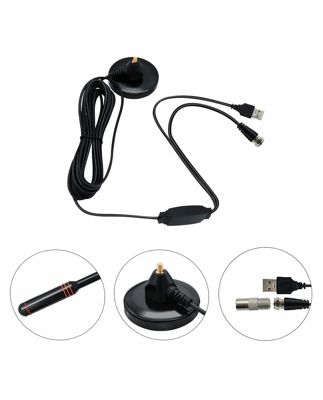 Vecys Cyfrowa Antena Telewizyjna DVB-T2 Przenośna Wewnętrzna Zewnętrzna DTMB z Podstawą Magnetyczną Kabel 5m USB TV