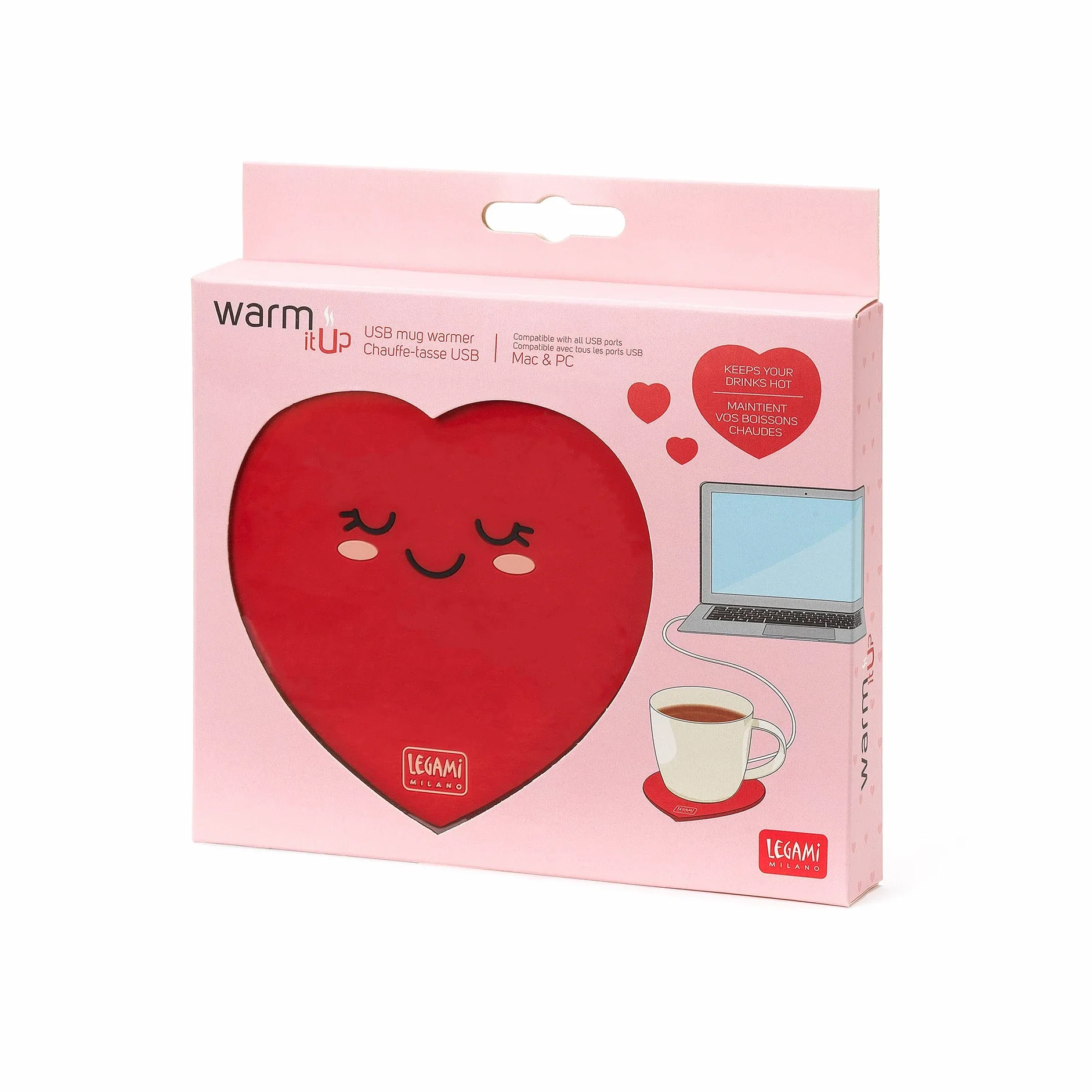 Wiązania - podgrzewacz kubka USB, Utrzymuje ciepło napojów, 10x10 cm, Motyw Heart