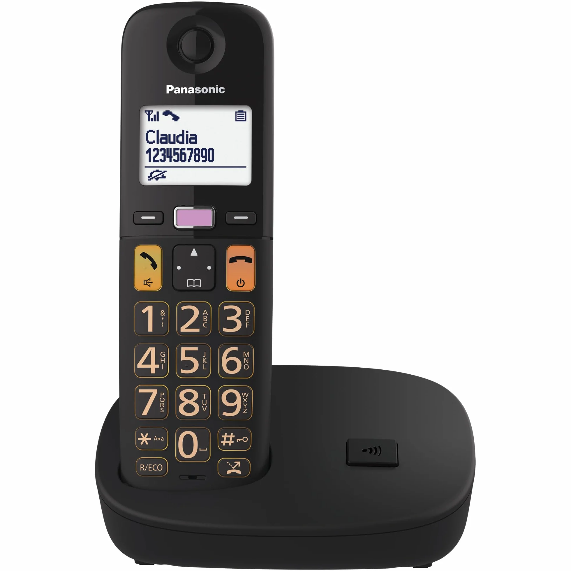 Panasonic KX-TGU112EXB Bezprzewodowy telefon cyfrowy z automatyczną sekretarką, jednostką podstawową i 2 słuchawkami, wyświetlaczem LCD, dużymi klawiszami, ulubionymi połączeniami, kompatybilny z