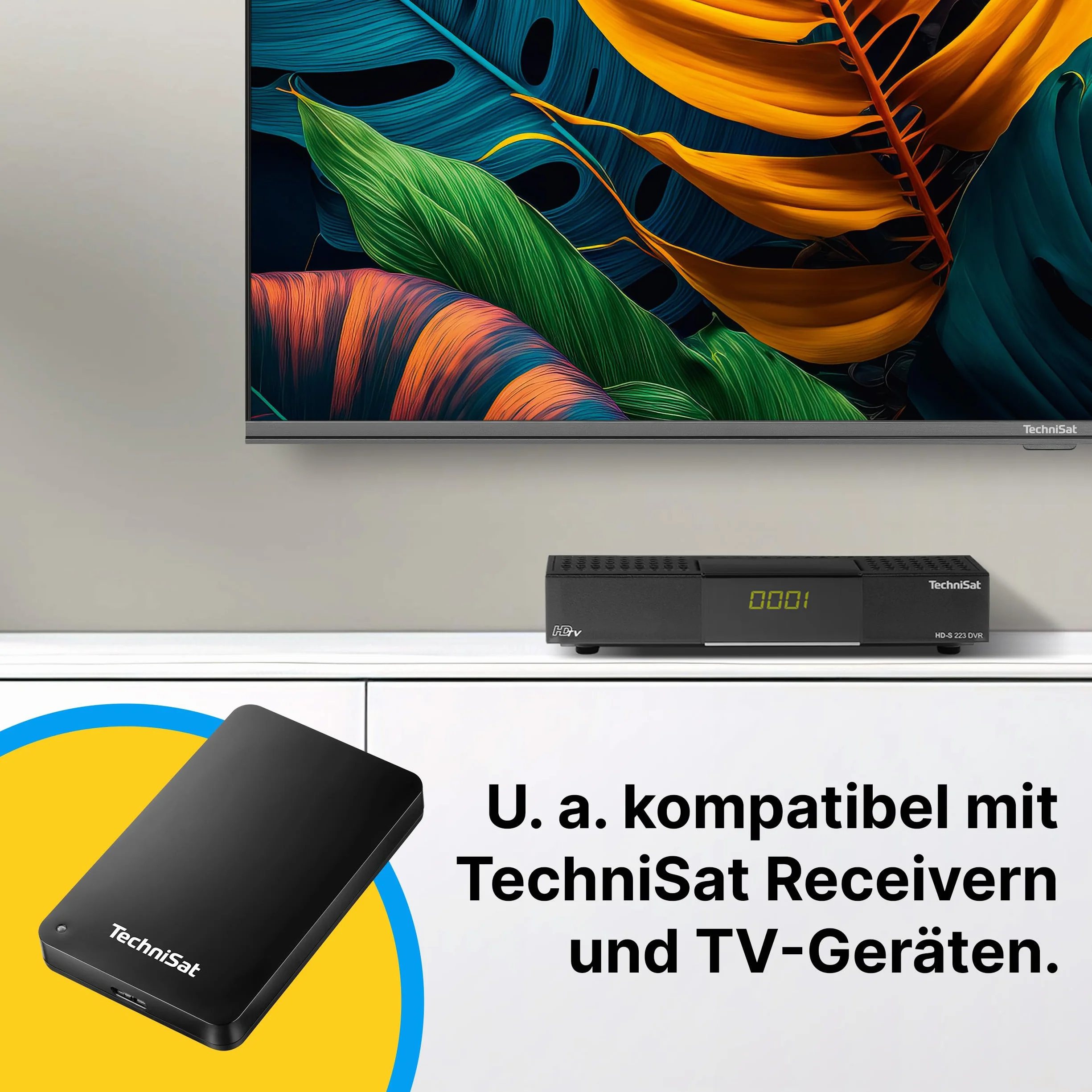TechniSat STREAMSTORE 24-2,5" dysk twardy USB 3.2 z pamięcią 1 TB i wyświetlaczem LED (pojemność 1000 GB, szybkość transmisji 5 GB/s, kabel USB typu A)
