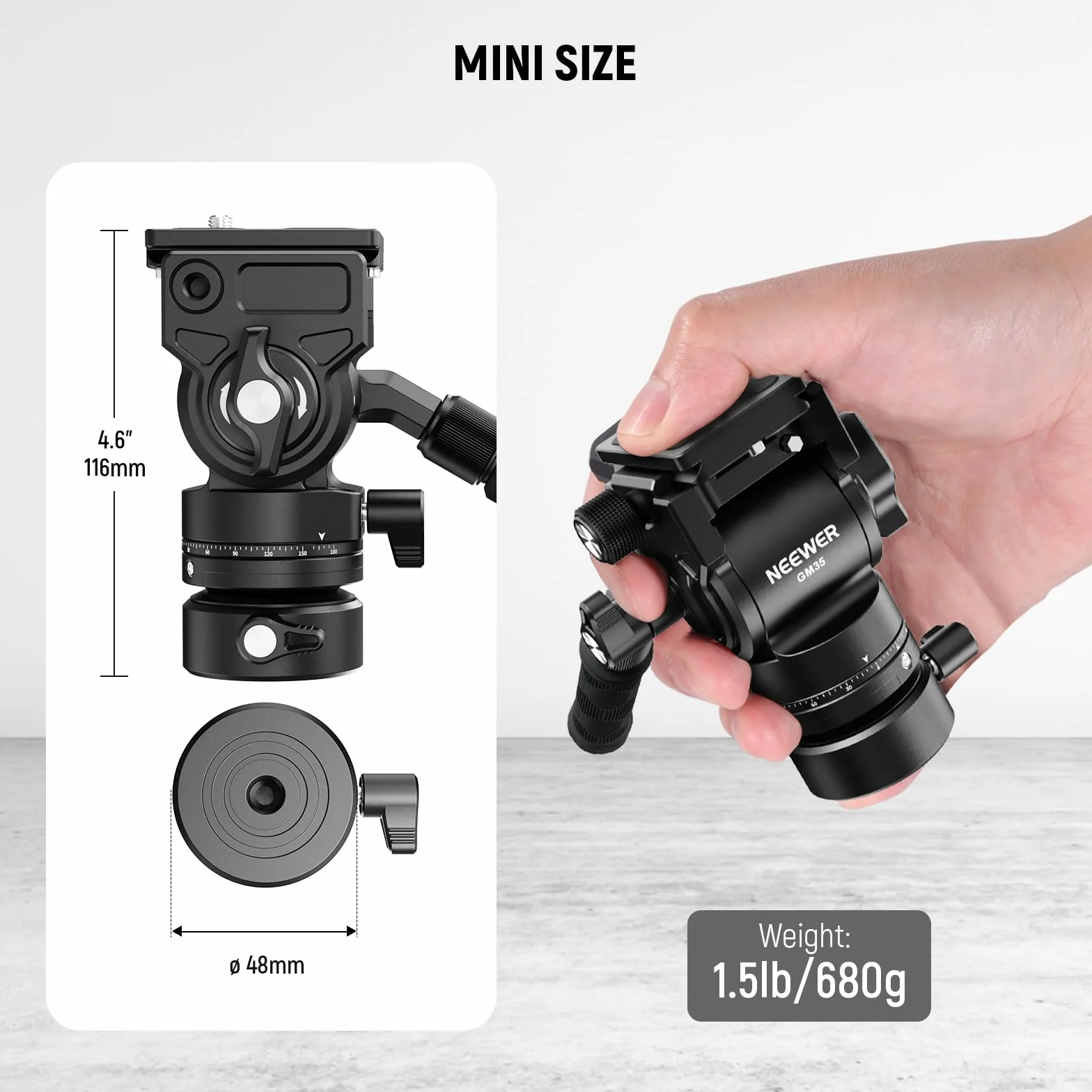 NEEWER Statyw wideo, głowica do poziomowania +/-7° (φ48 mm), mini obrotowy uchwyt głowicy wideo z metalu z płytą Arca QR, uchwyt teleskopowy do kompaktowej kamery wideo, lustrzanka, maks. obciążenie 5