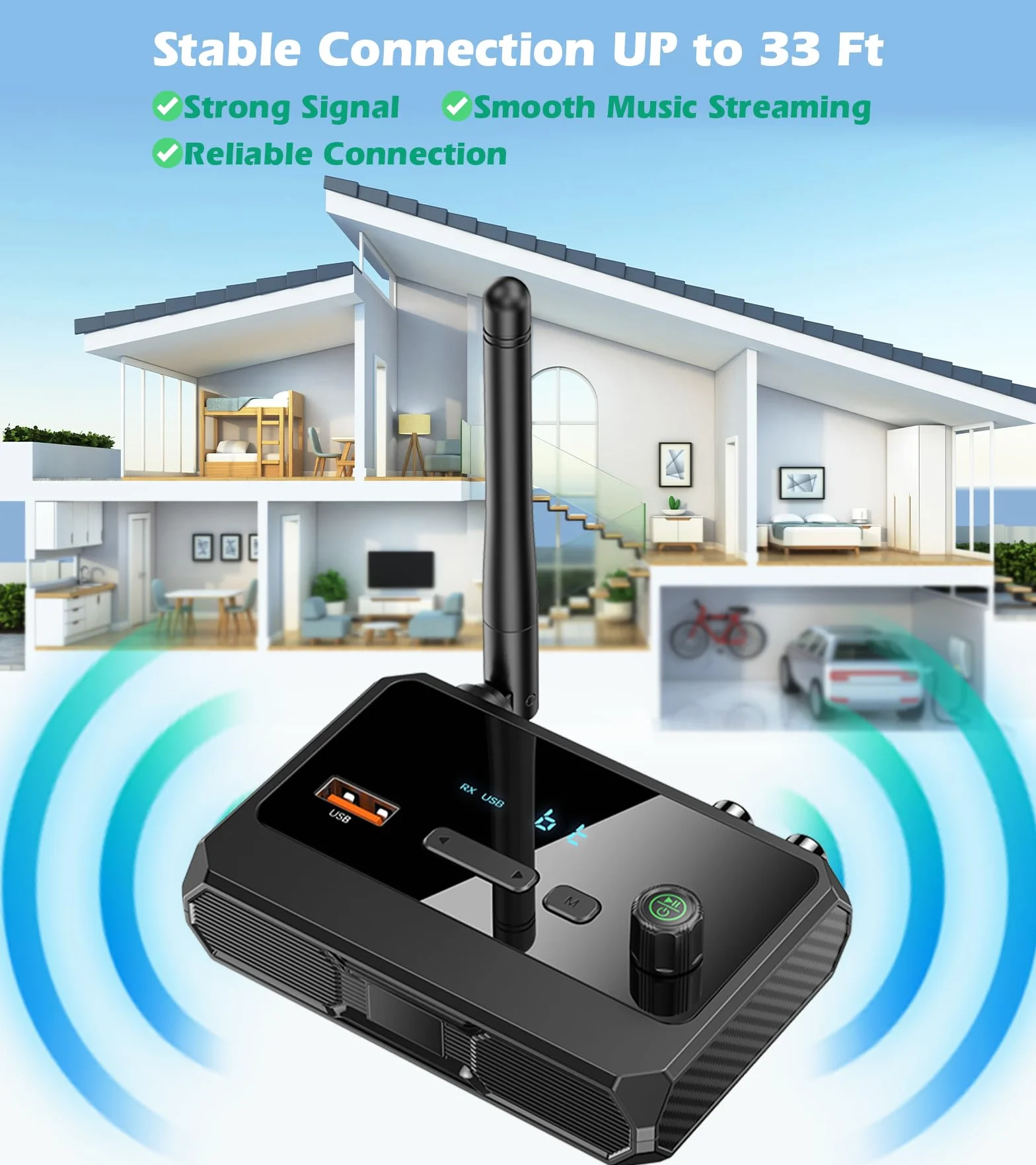 KAIY Odbiornik Bluetooth 5.3 do domowego stereo, niskie opóźnienia i muzyka HD, adapter Bluetooth na RCA, do stereo, głośników, przewodowych głośników, domowego systemu strumieniowego przesyłania
