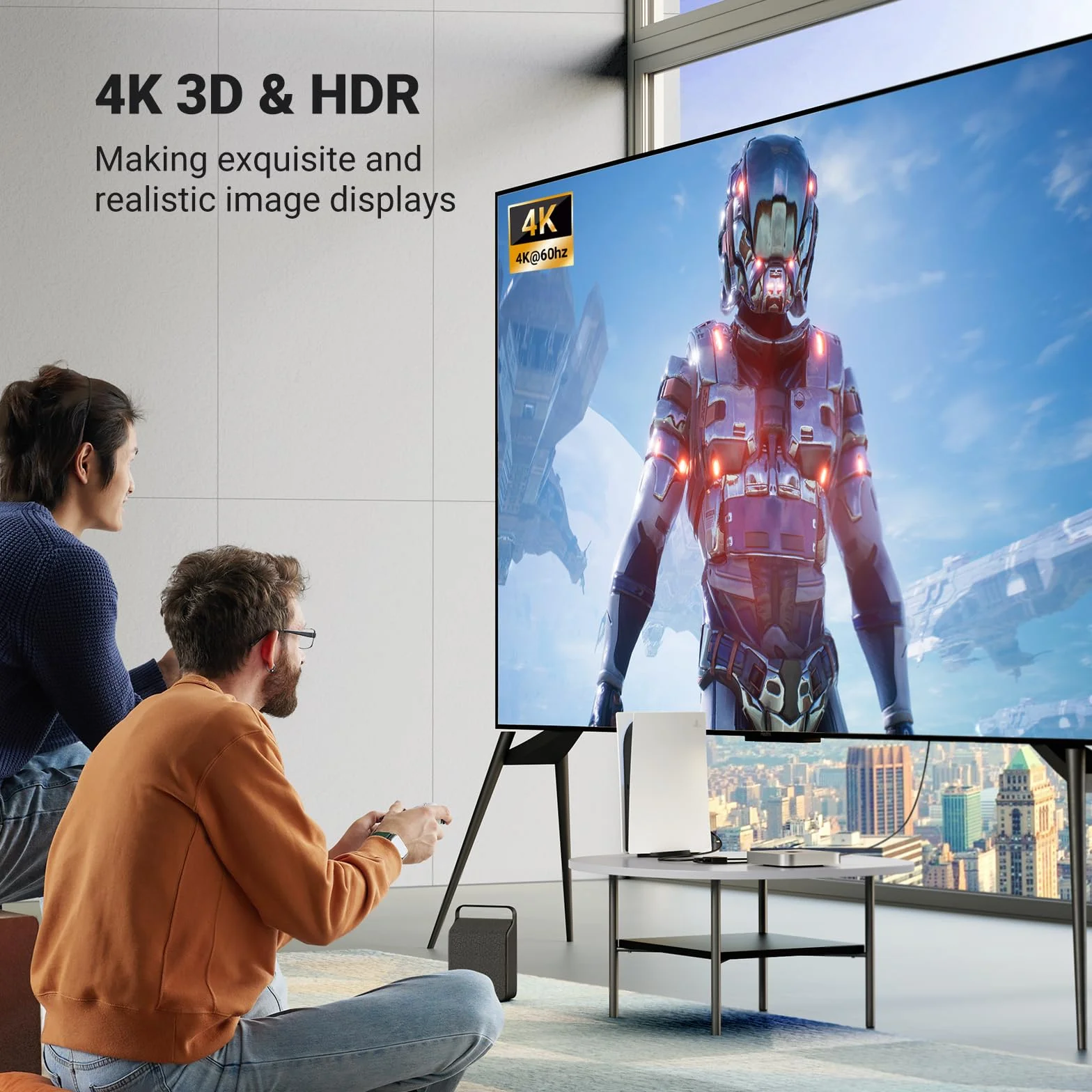 UGREEN Przełącznik HDMI 4K przy 60 Hz z kablem 1M, dwukierunkowy rozdzielacz 2 w 1 wyjście obsługuje 3D 1080P HDR kompatybilny z PS5/PS4, HDTV, Xbox, Blu-Ray, Firestick