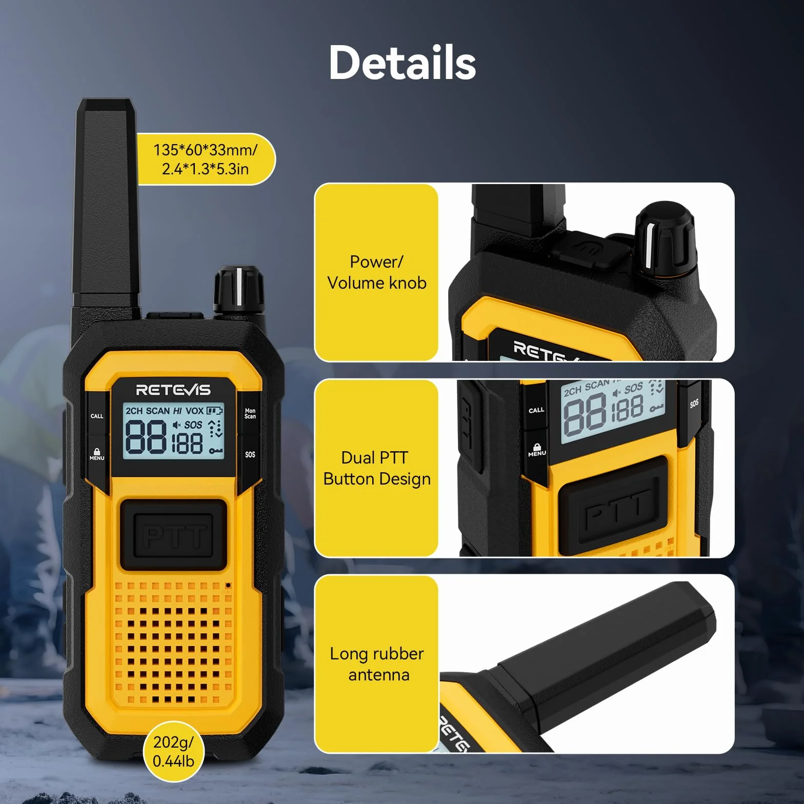 Retevis RB648 Walkie Talkies for Adults, Wodoodporne Krótkofalówki IP67, 2000 mAh, Podwójny PTT, Heavy Duty, SOS Vibration Professional, Wyposażony w ładowarkę 10-portową (10 Szt, Żółty)