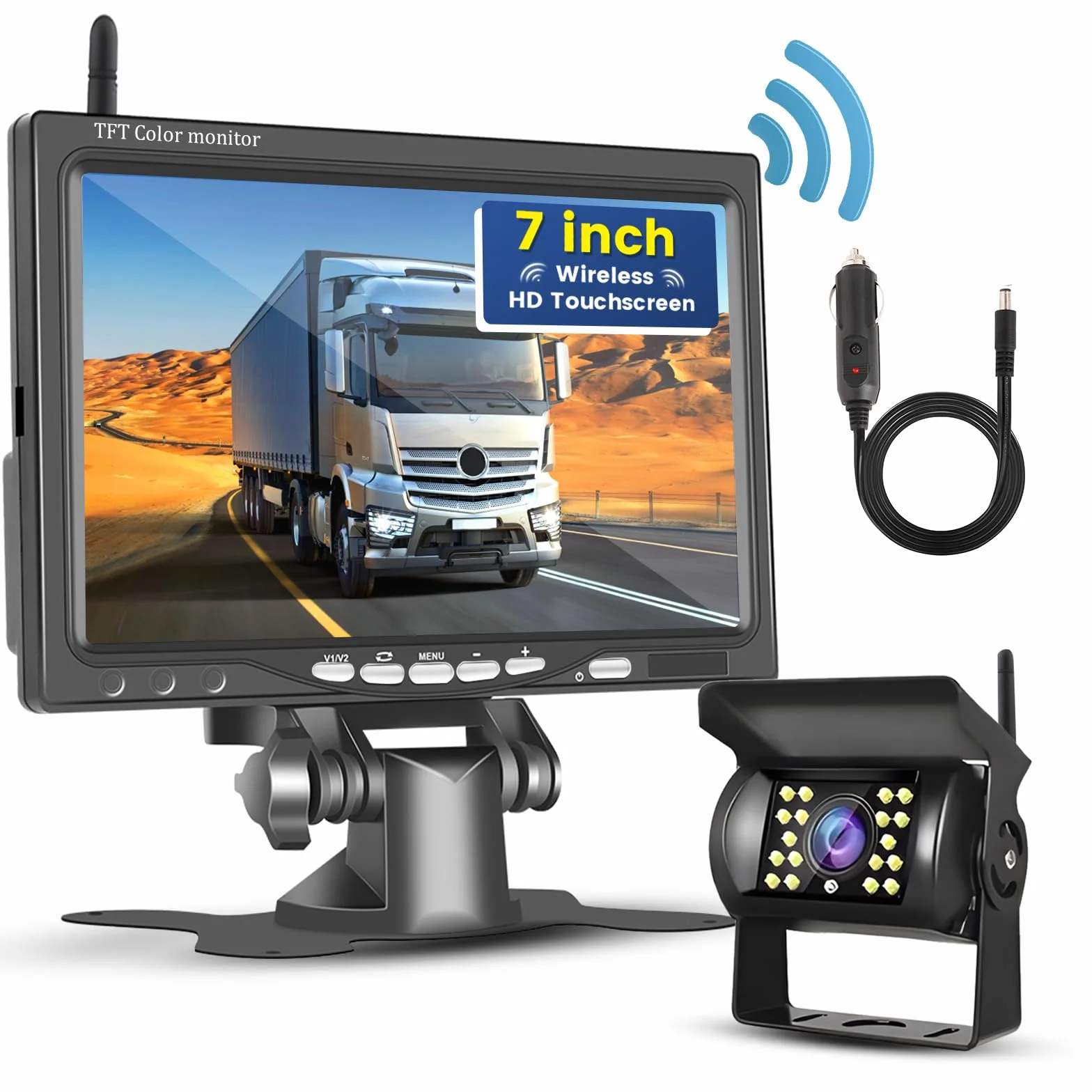 Hikity Kamera cofania, bezprzewodowa, stabilne sygnały, kamera cofania, zestaw radiowy z 7-calowym monitorem LCD, wodoodporność IP67, noktowizor, bezprzewodowy asystent parkowania dla samochodów cięża