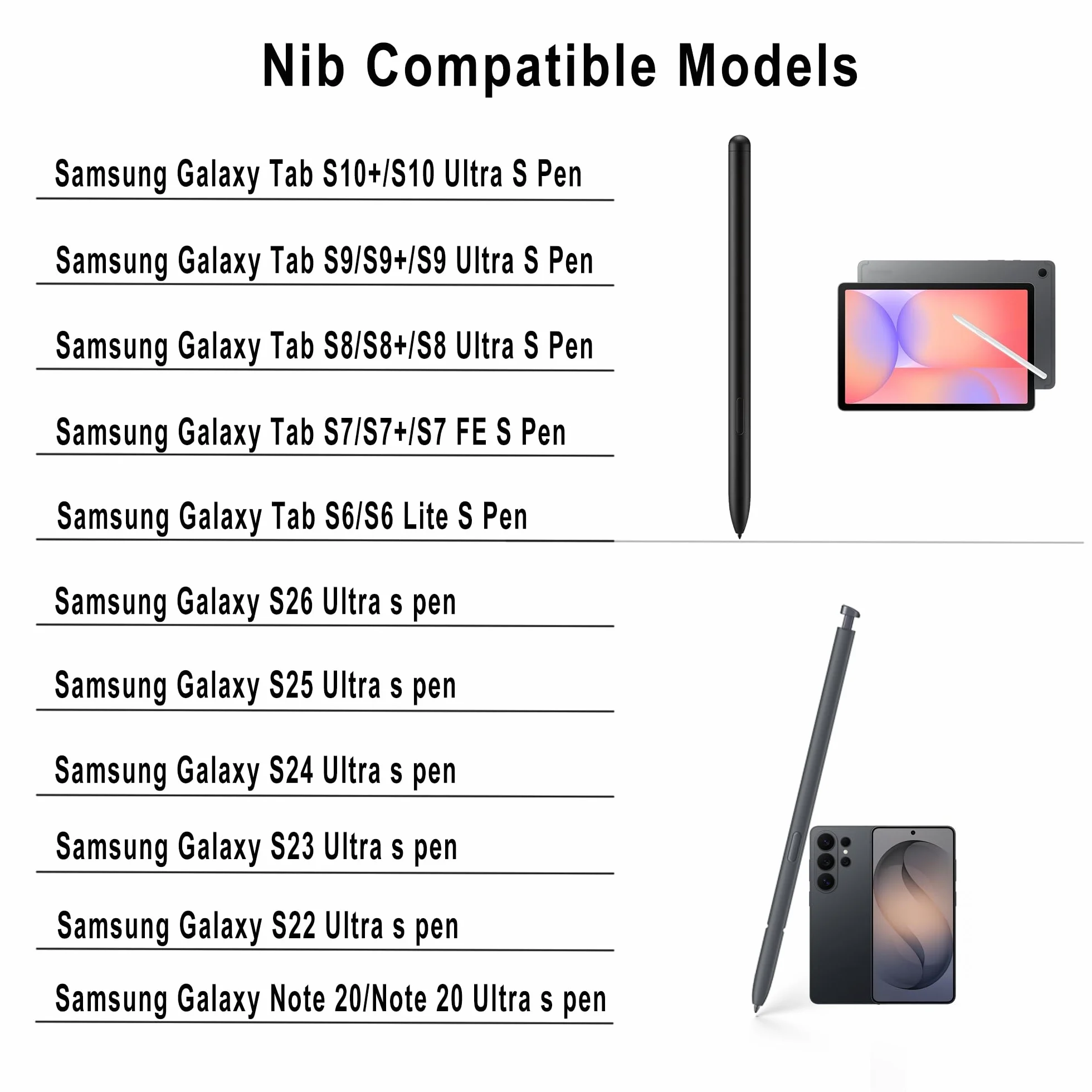 Metalowe stalówki/końcówki do Samsung Galaxy Tab S10+/S10Ultra/S9/S9FE+/S9Ultra/S8+/S7/S7 FE/S6/S6 Lite/S22/S23/S24 Ultra S długopis, stalówki/końcówki + klips