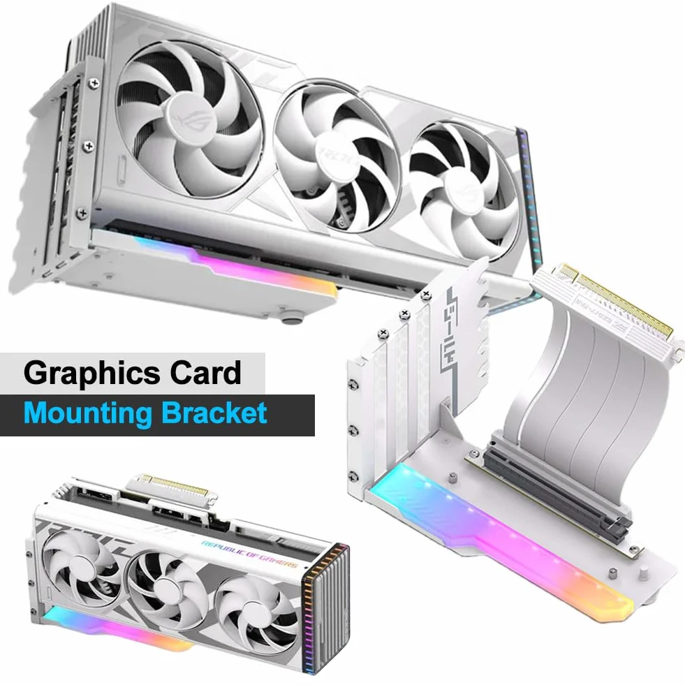 Pionowy uchwyt na kartę graficzną z kablem Riser PCI-E 4.0 X16 15 cm, uchwyt na kartę graficzną GPU, uchwyt na kartę graficzną pod kątem prostym 90 stopni (biały)