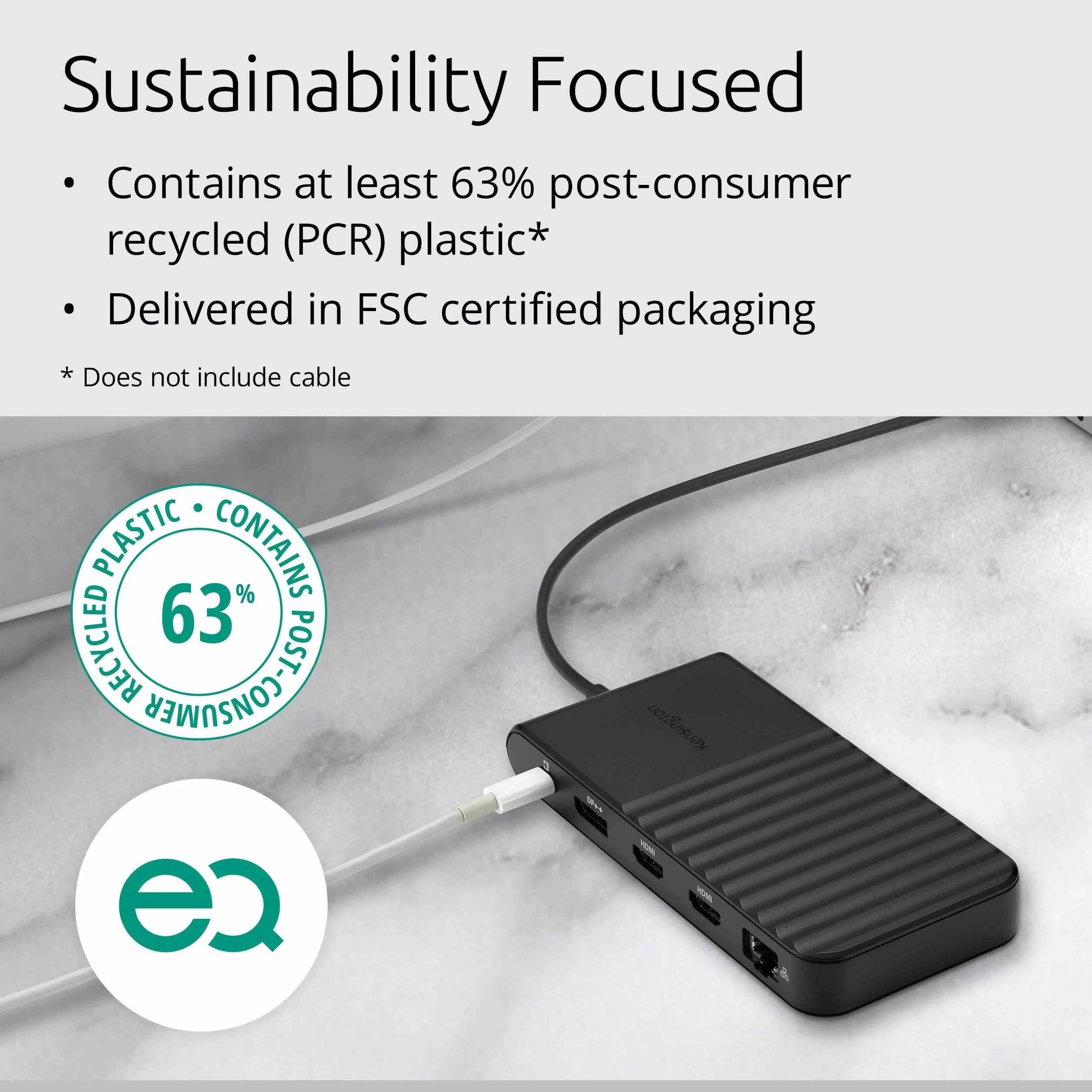 Mobilna stacja dokująca UH1500P Kensington EQ USB-C, potrójne wyjście wideo. Pojedyncze 8K@30Hz. Podwójne 4K@60HZ oraz potrójne 1080p@60Hz. Kompatybilna z laptopami Lenovo, HP, Dell, MacBook. K34039WW
