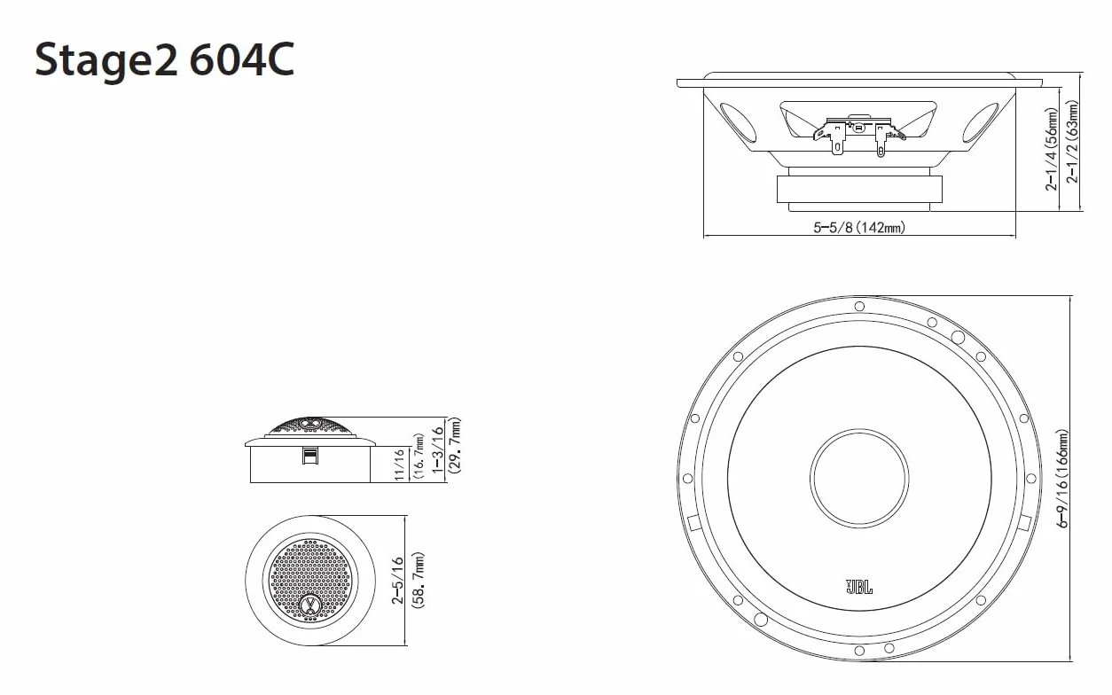 JBL STAGE2604C Dwudrożne Komponenty, Czarny, 275 W