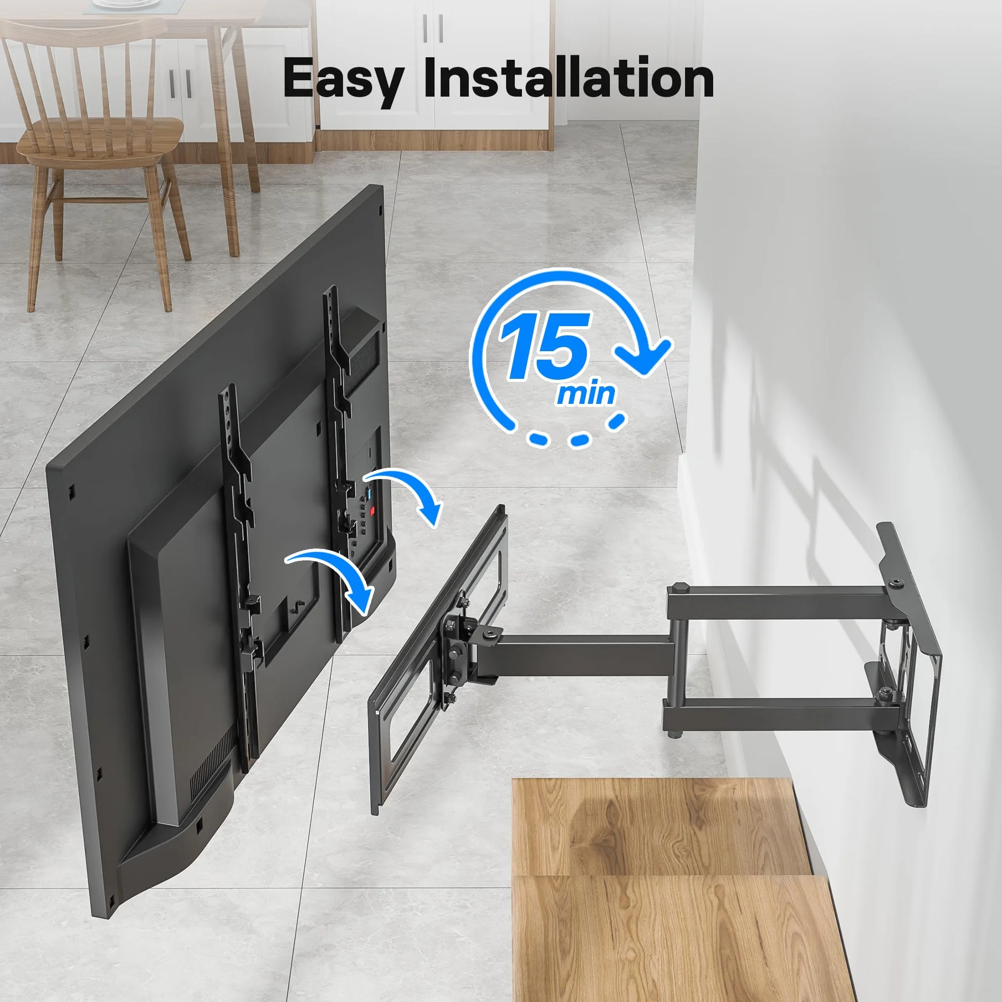 BONTEC Uchwyt Ścienny do TV 26-60 cali, Obrót, Pochył, Wysuw 80-500 mm, Udźwig 45 KG, 5 Opasek Kablowych i Poziomica, Max. VESA 400x400mm