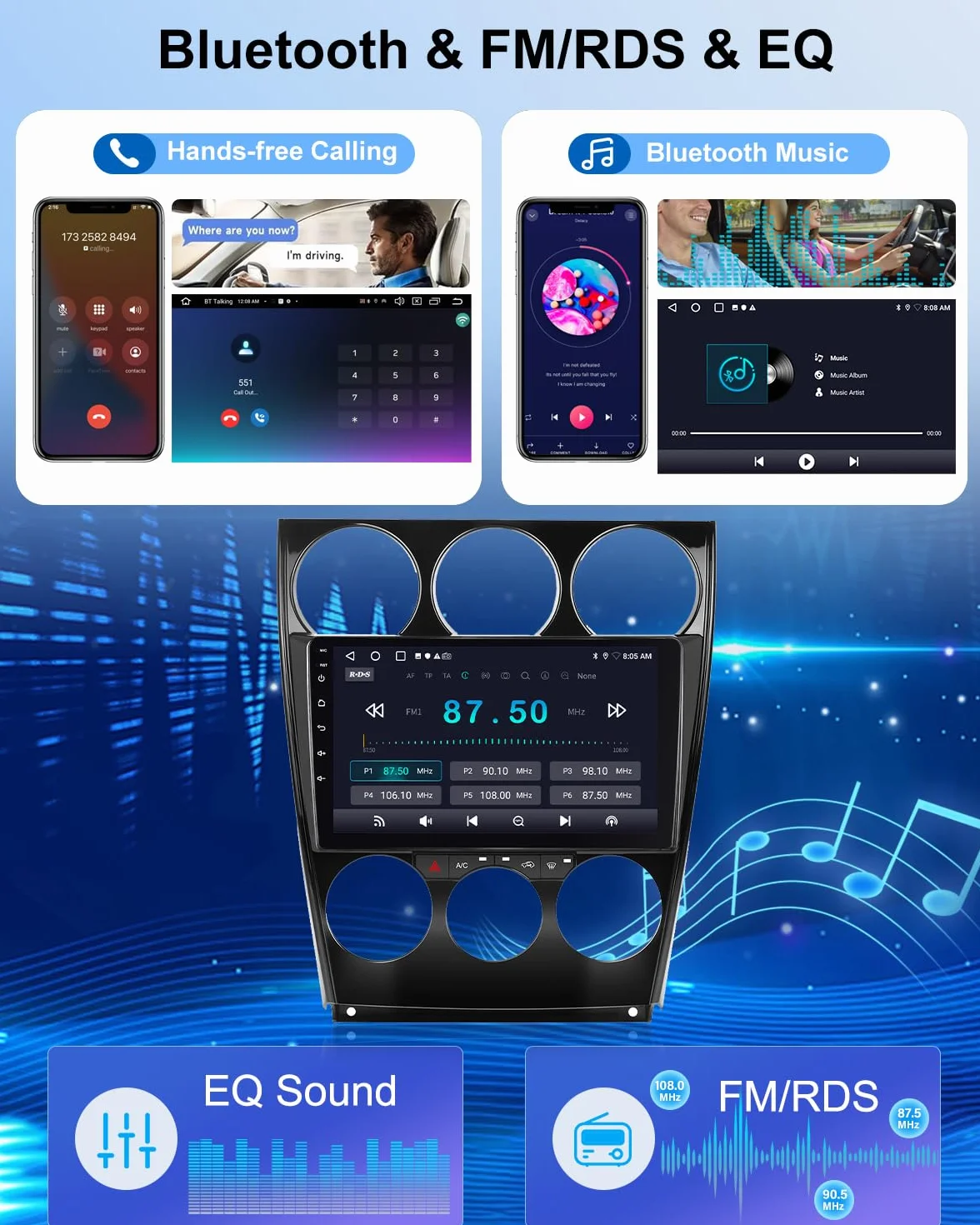NHOPEEW 2+64G 9-calowe radio z Androidem do Mazdy 6 2002-2015 - bezprzewodowe CarPlay i Android Auto nawigacja GPS, sterowanie kierownicą, FM RDS, dzielony ekran + kamera cofania