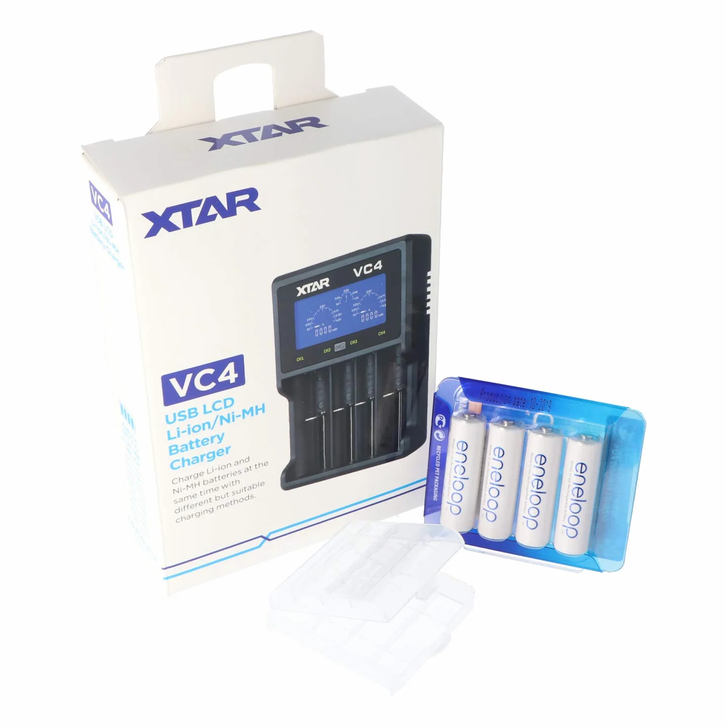 XTAR VC4 ładowarka do szybkiego ładowania wraz z 4 bateriami Panasonic eneloop Standard BK-3MCC1 AA Mignon + akumulator Safe