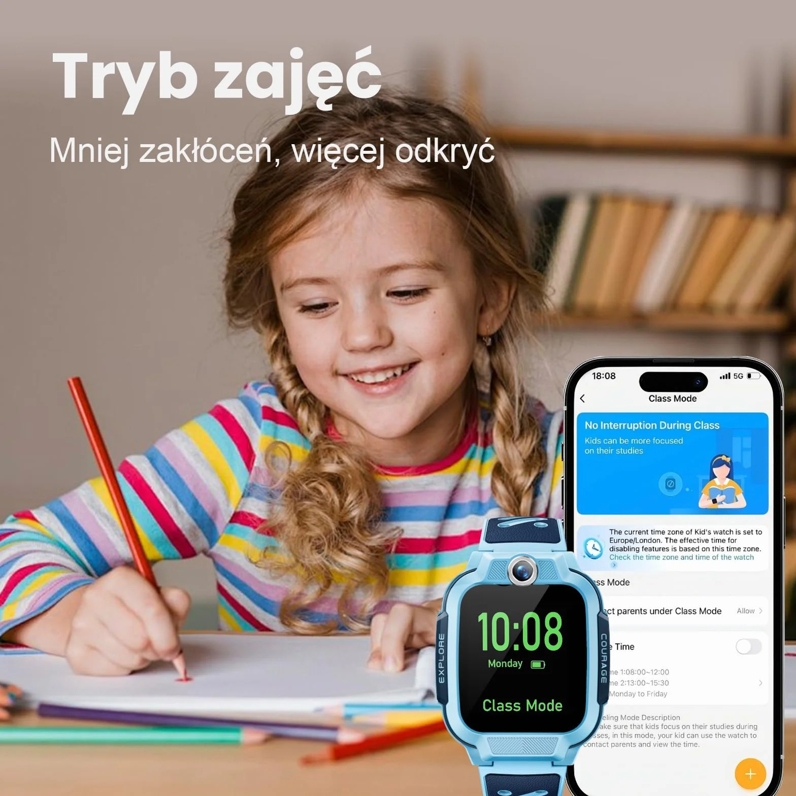 imoo Z3 4G Zegarek inteligentny dla Dzieci, GPS rzeczywisty, rozmowy wideo i głosowe, kontrola rodzicielska, ekran 1,5" HD, 8GB, IP68 wodoodporny, tryb szkolny, SOS, kolor niebieski