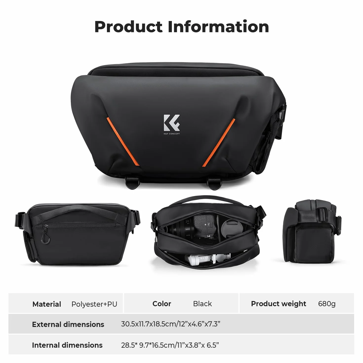K&F CONCEPT Torba na ramię na aparat, torba na aparat z półotwartą przednią kieszenią. Kompatybilna z aparatami fotograficznymi i obiektywami