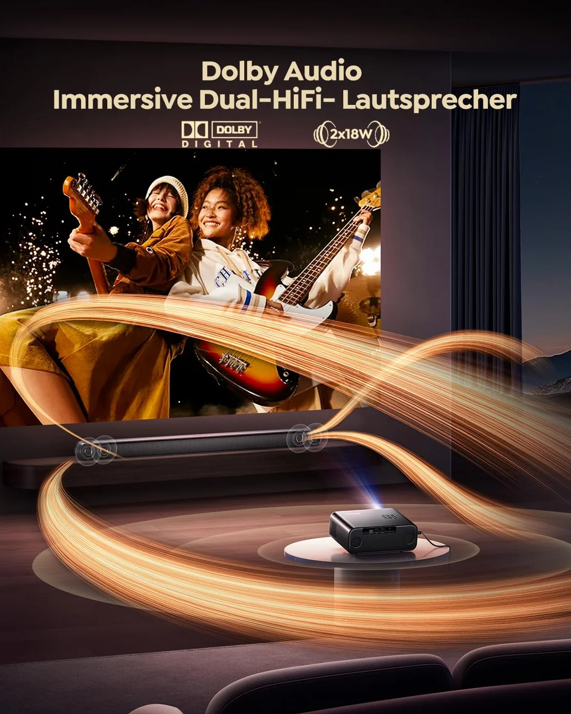 Inteligentny projektor z Netflix, Dolby Audio, WiMiUS 1000 ANSI autofokus/korekcja trapezu 6D, projektor LED 4K, obsługa kina domowego, WiFi6 Bluetooth Full HD 1080p Outdoor światło dzienne do systemu