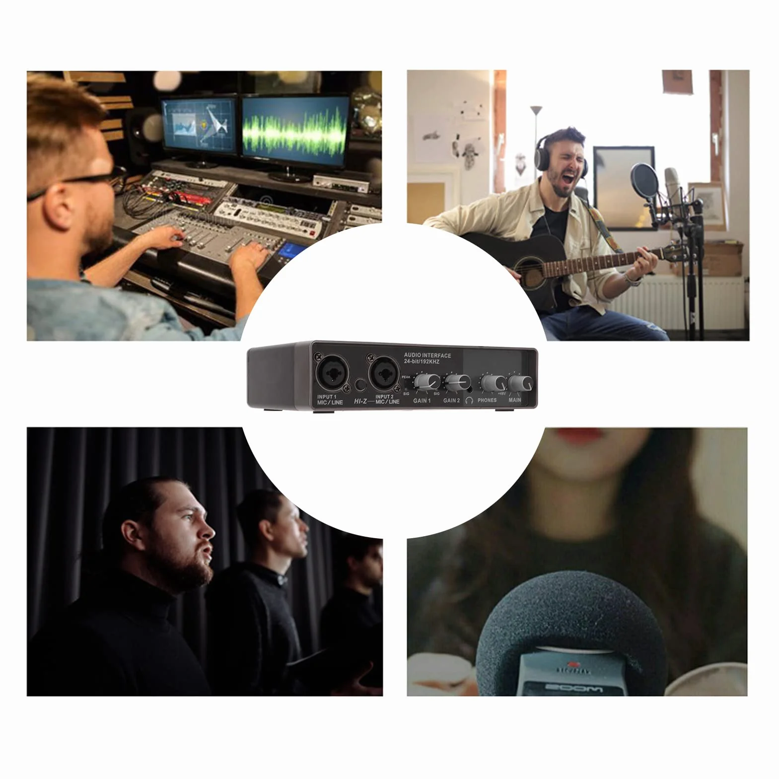 Karta Dźwiękowa USB Live Miksowanie Cyfrowe, Wysoka rozdzielczość 24 Bity i 192 KHz, Nagrywanie Wewnętrzne i śpiewanie Coverów, Szybkie Połączenie USB 2.0, Obsługa Wejścia,