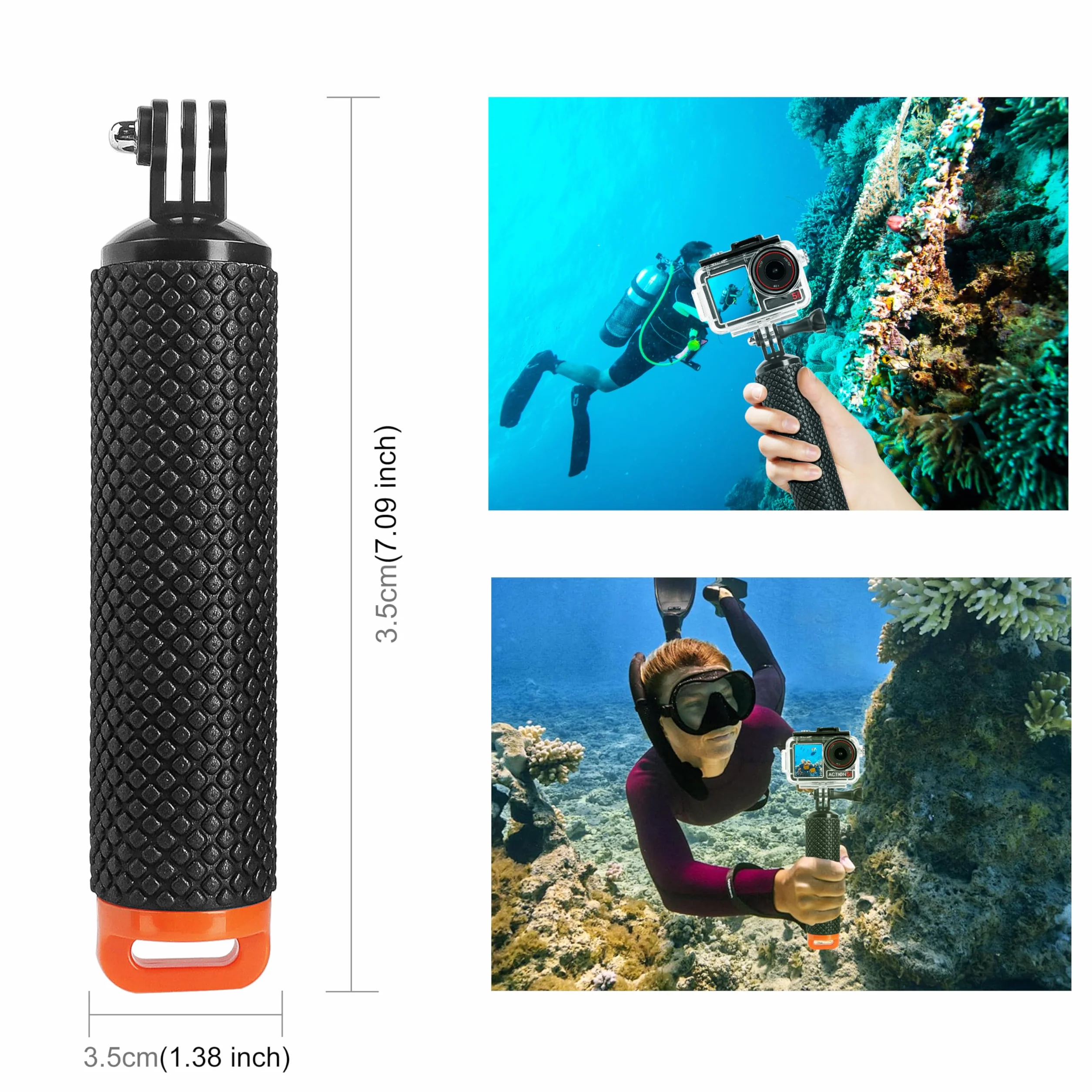 OKFUN 50M/164FT wodoodporna obudowa podwodna z 3-pakietem filtrów do DJI OSMO Action 5 Pro Action 4 Action 3, chroniąca skorupka, statyw jednożyłowy, pływający uchwyt, pręt