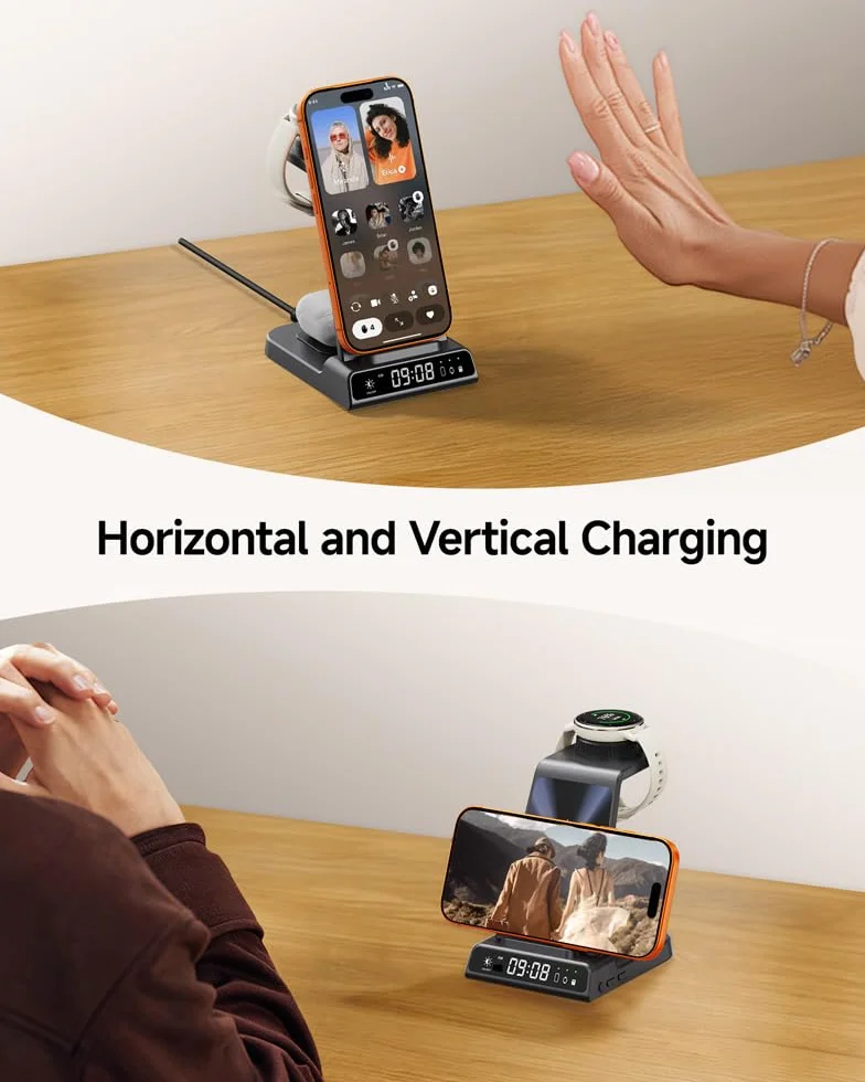 3 W 1 Bezprzewodowa Stacja Ładowania do Zegarek Garmin Vivoactive/Venu/Forerunner/Instinct/Fenix/Epix 2, Stojak Ładowania dla Samsung S25/S24, dla iPhone Air/17/16/AirPods (Bez Adaptera)