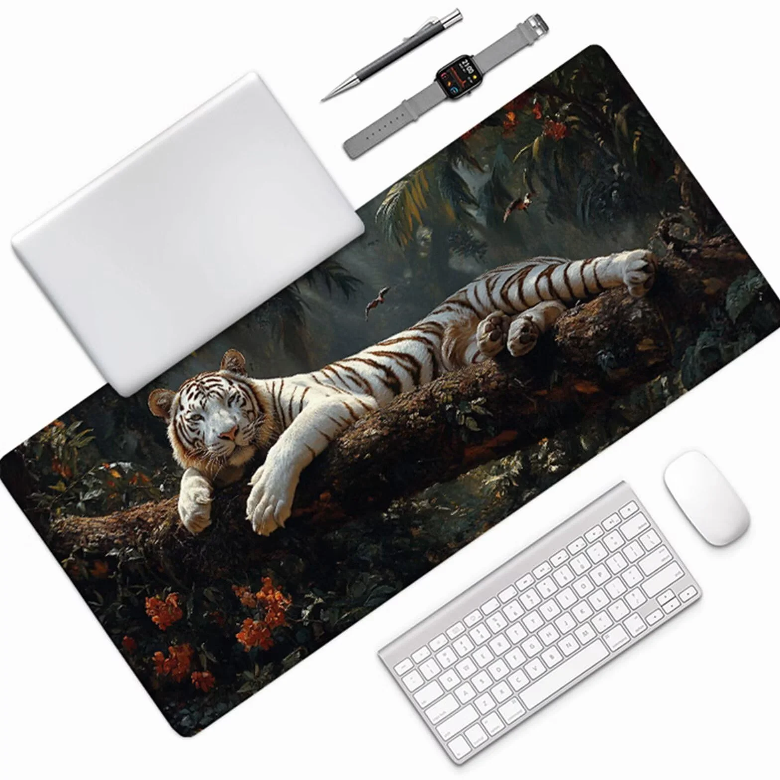 Podkładka pod mysz tygrysa 122 x 61 cm, podkładka pod mysz do gier, podkładka na biurko z antypoślizgową gumową podstawą, akcesoria do gier, podkładka pod mysz z przeszytą krawędzią, akcesoria biurowe