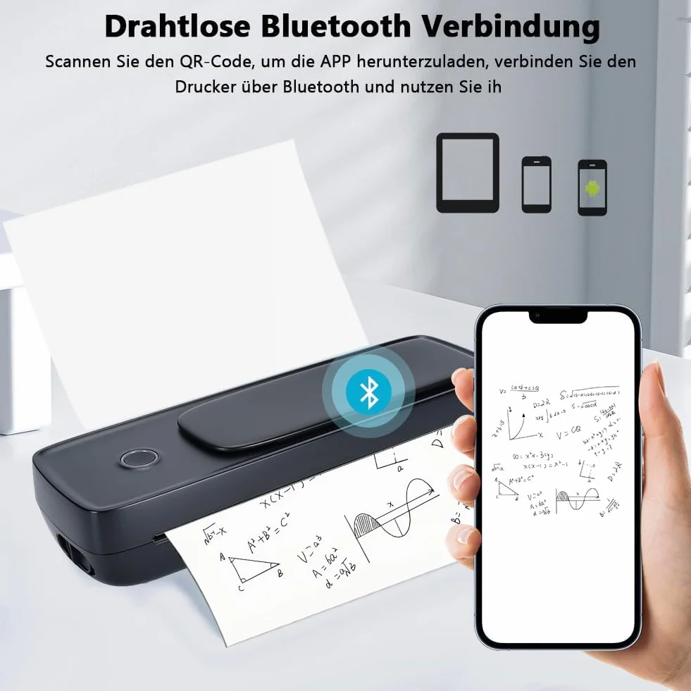 Drukarka Mobilna, Drukarka Termiczna A4 Bluetooth Mini Drukarka Bezprzewodowa dla Podróży do Biura w Domu (Ejoyouszmo0sqakti-12)