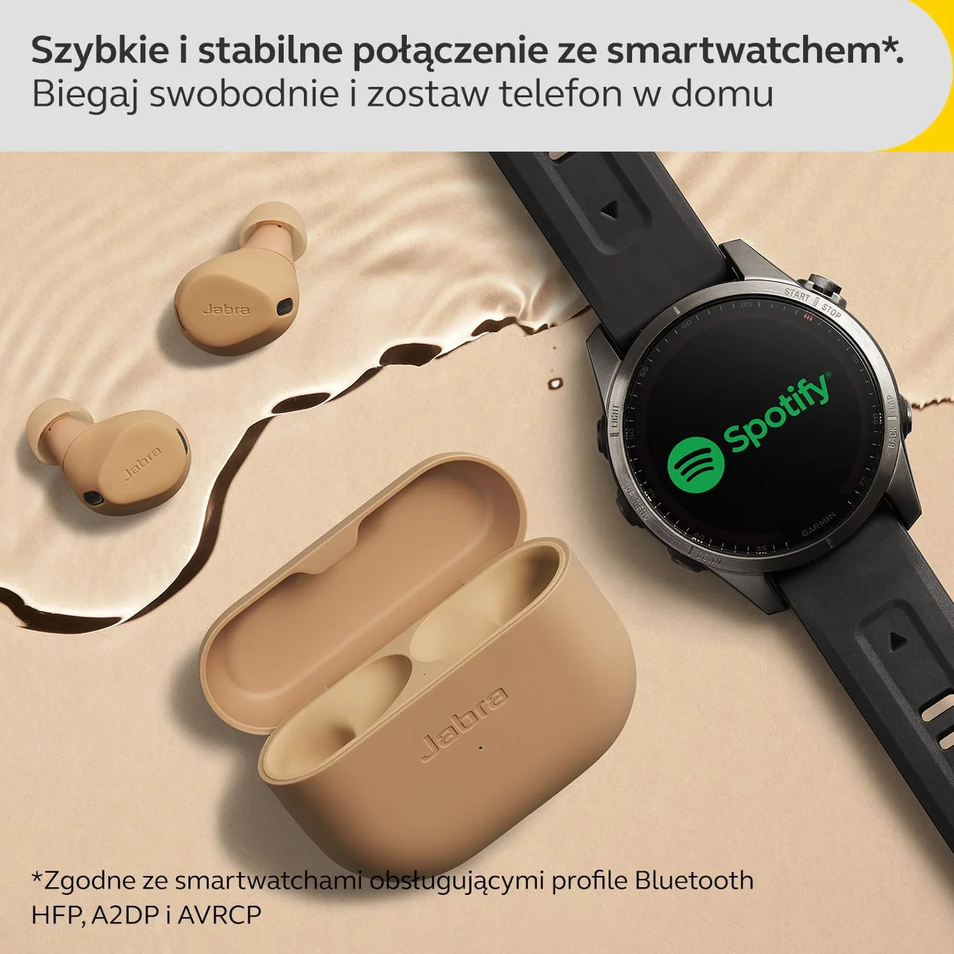 Jabra Elite 8 Active bezprzewodowe słuchawki douszne Bluetooth z adaptacyjną hybrydową aktywną redukcją szumów i 6 wbudowanymi mikrofonami, odporne na wodę i pot - karmel