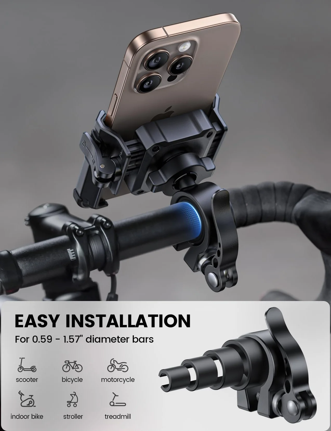 Lamicall uchwyt telefonu rowerowy motorowy 360° obrotowy uniwersalny na kierownicę iPhone 16/15/14 Samsung