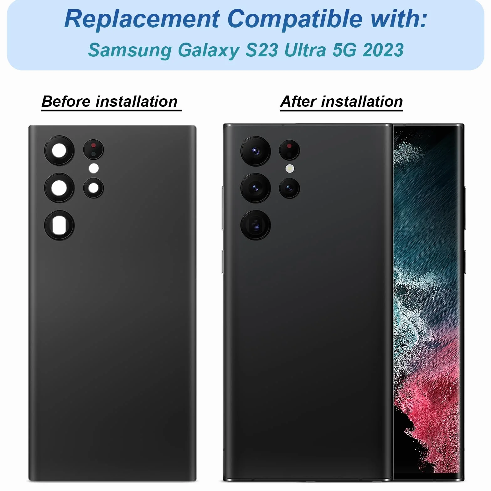 6,8" czarna pokrywa akumulatora do Samsung Galaxy S23 Ultra 5G SM-S918B SM-S918U tylna szklana tylna osłona tylna szkło zamiennik zestaw naprawczy z obiektywem aparatu + narzędzia
