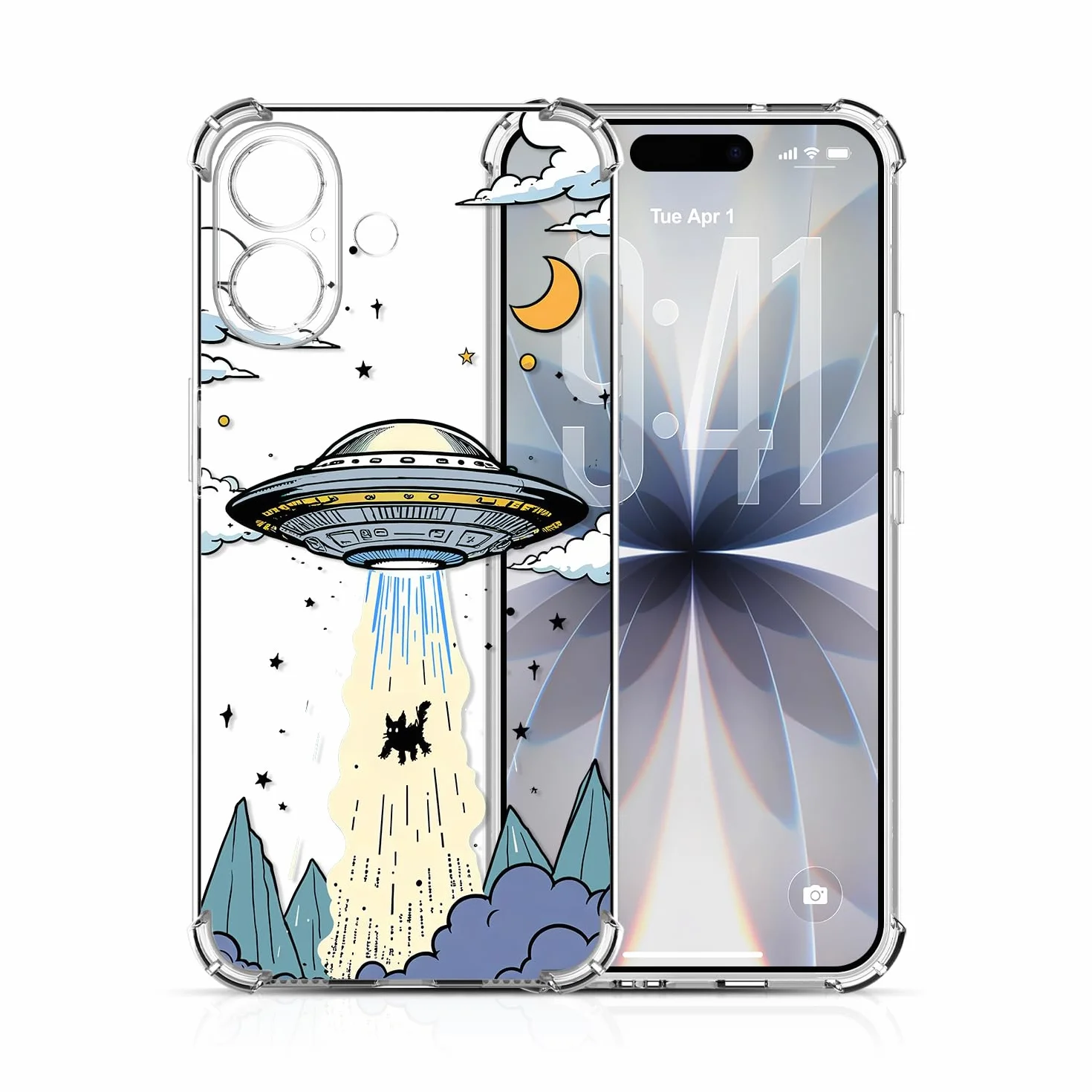 Przezroczyste etui na iPhone 17, miękki silikon TPU odporny na wstrząsy wzór odpowiedni dla dziewcząt i chłopców lekki cienki pokrowiec ochronny na iPhone 17, statek kosmiczny