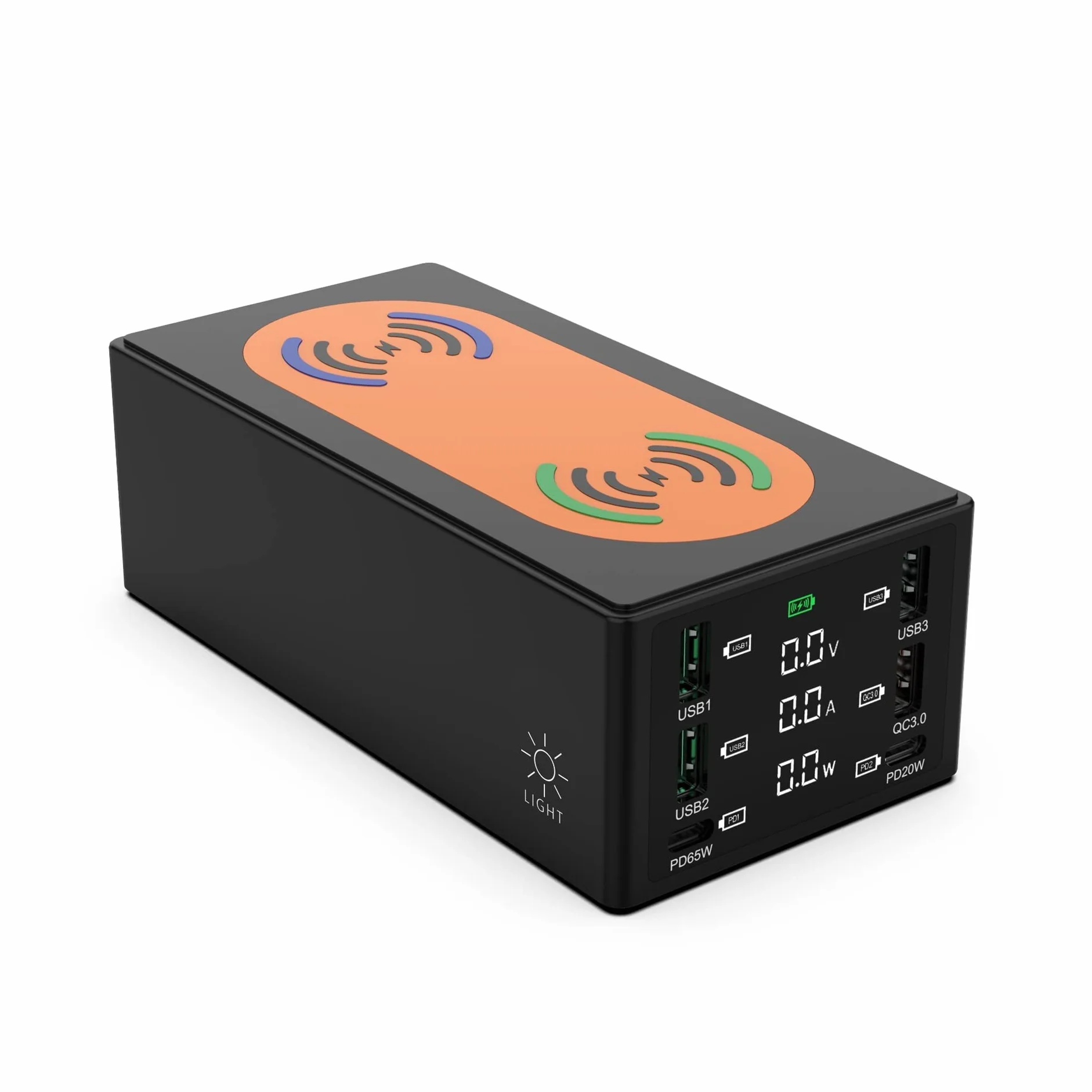 Wielofunkcyjna ładowarka USB, Stacja ładująca USB o mocy 150 W Podwójna bezprzewodowa ładowarka 6 portów typu C QC3.0 PD 65 W Szybka ładowarka USB Ładowarka do telefonu(Nero)