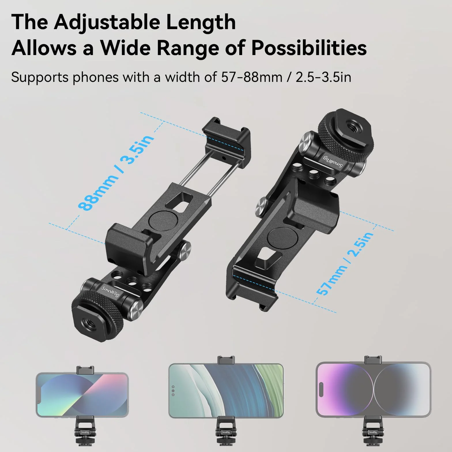SMALLRIG Metal Phone Support with Cold Shoe Mount, Uniwersalny Adapter do Mocowania Telefonu Komórkowego z Możliwością Swobodnej Regulacji, Uchwyt do Statywu Telefonu dla iPhone 15/14-4382