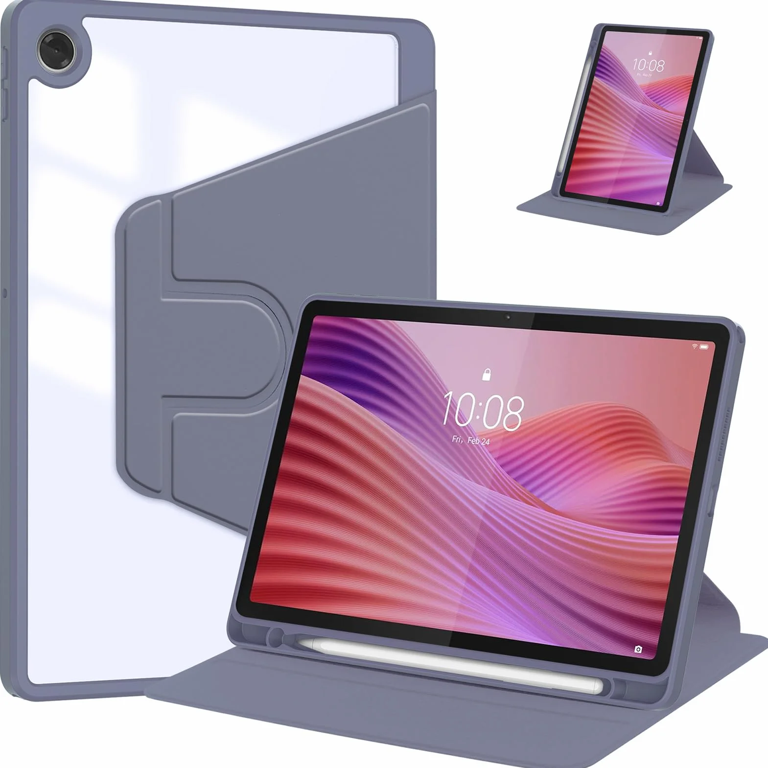 Obrotowe Etui dla Samsung Galaxy Tab S10 FE Plus 13.1 Cala 2025 (SM-X620/X626/X626B), Odporna na Wstrząsy z Przezroczysty Tył, Automatycznie Budzi/Spać, Lawendowy