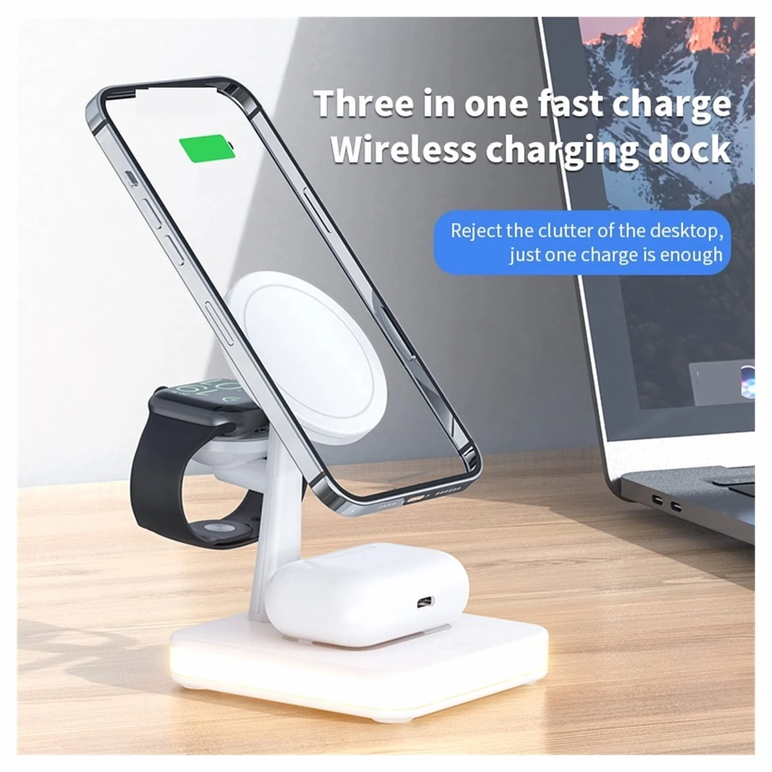 Ładowarka bezprzewodowa, Bezprzewodowa ładowarka magnetyczna 30 W 3 w 1 do telefonu Macsafe Oglądaj Słuchawki Stacja dokująca do szybkiego ładowania(3 In 1 with Plug-01)