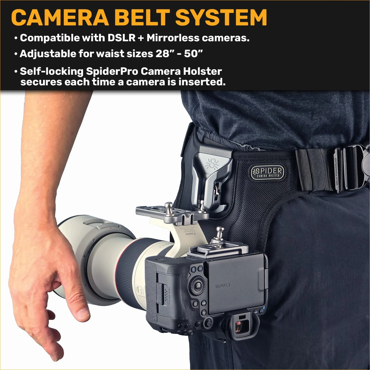 Spider Holster - SpiderPro Mirrorless Dual Camera System v2 - Profesjonalny system szybkiego transportu dla (2) kamer bezlusterkowych i ciężkich urządzeń, czarny, podwójny lustrzany