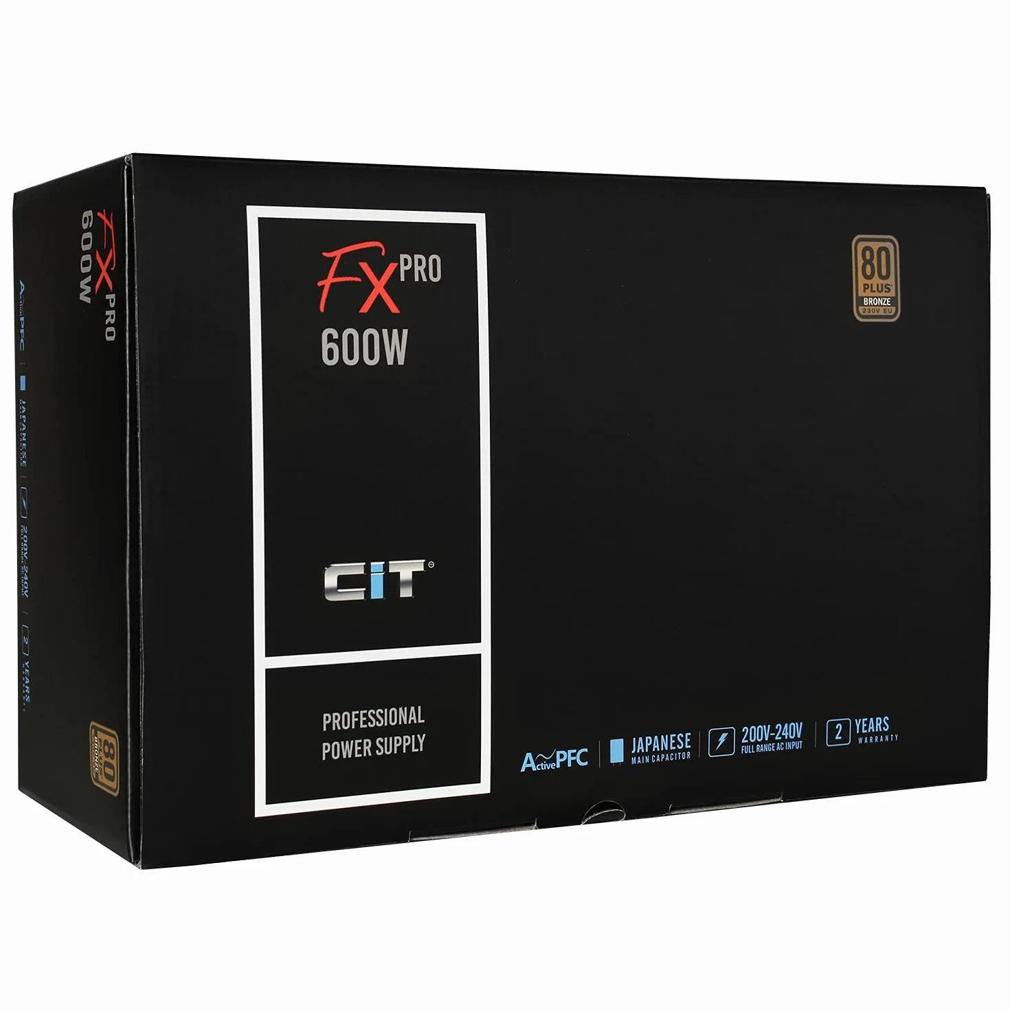 CiT Zasilacz FX Pro 600 W (bez kabla zasilającego), niemodułowy, APFC, japoński kondensator główny Tk, brąz 80 Plus, wydajność 88%, wentylator chłodzący 14 cm, dla profesjonalnych graczy | czarny