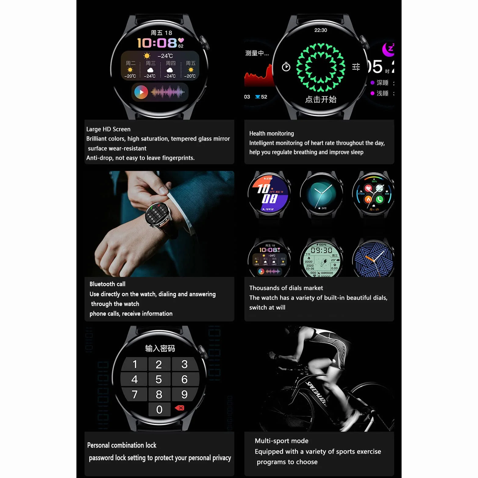 Android Smart Watch dla mężczyzn inteligentne zegarki dla kobiet smartwatch z funkcją połączenia i tekstem opaska na nadgarstek Bluetooth rozmowa muzyka robienie zdjęć liczenie kroków, Czarny A