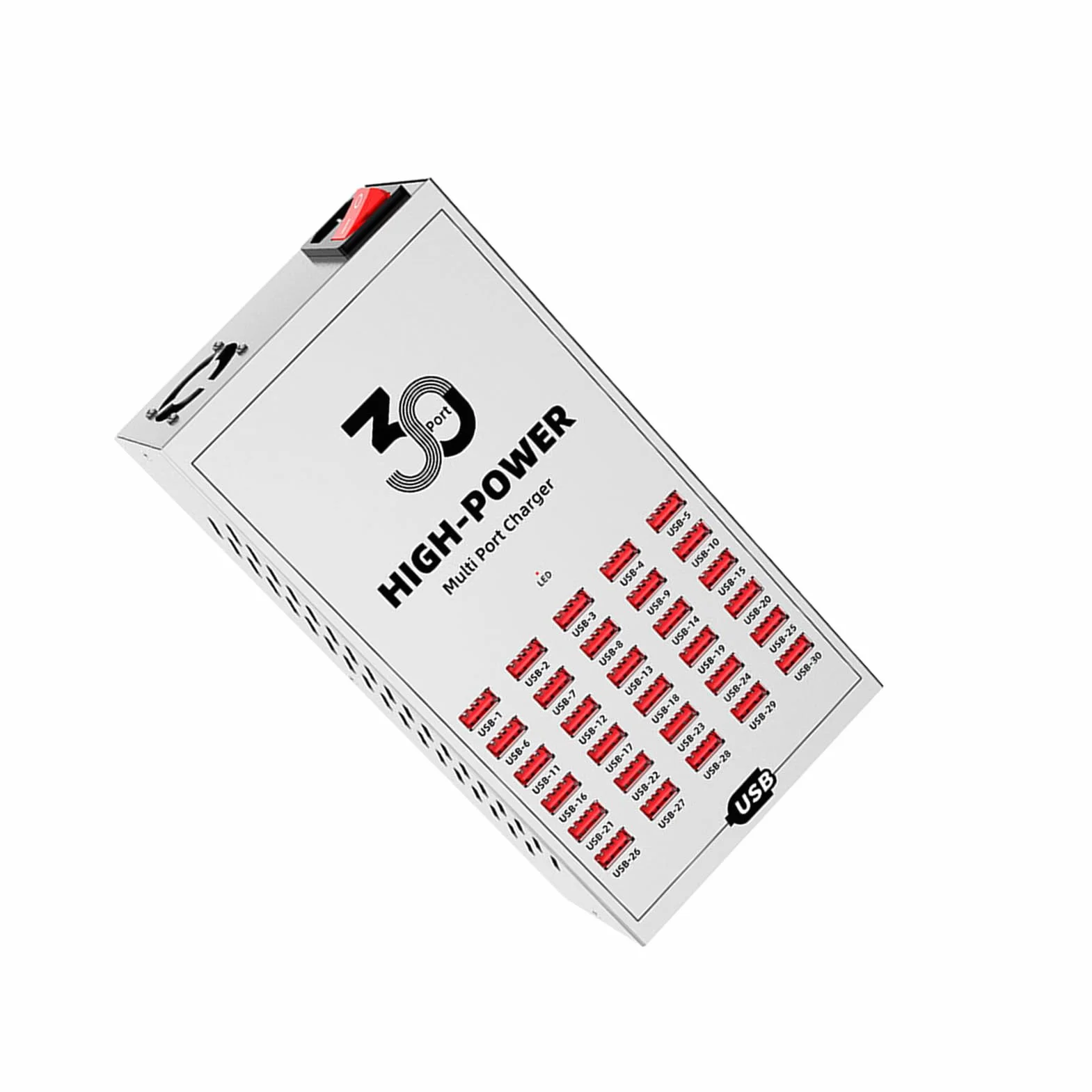 Fabater Stacja ładująca USB z 30 Portami, Szybkie ładowanie, do Wielu urządzeń, Metalowa Obudowa, Inteligentna Dystrybucja dla Domu, Biura, Szkoły (Wtyczka UE 250 V)