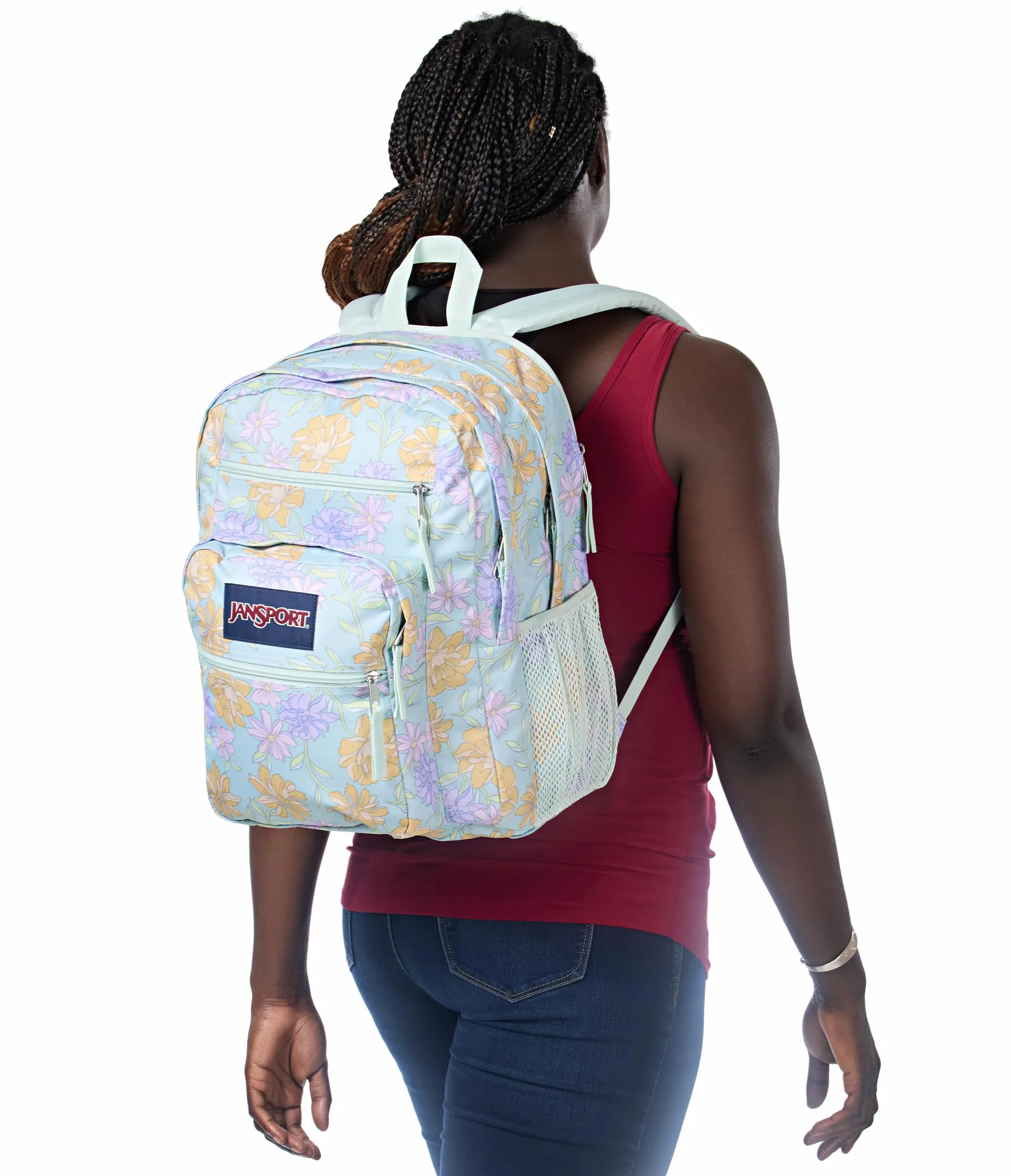 JanSport Plecak na laptopa – torba na komputer z 2 przegródkami, ergonomiczne paski na ramię, rękaw na laptopa 38.1 cm, uchwyt do zaciągania - wyblakły kwiatowy świeży miętowy