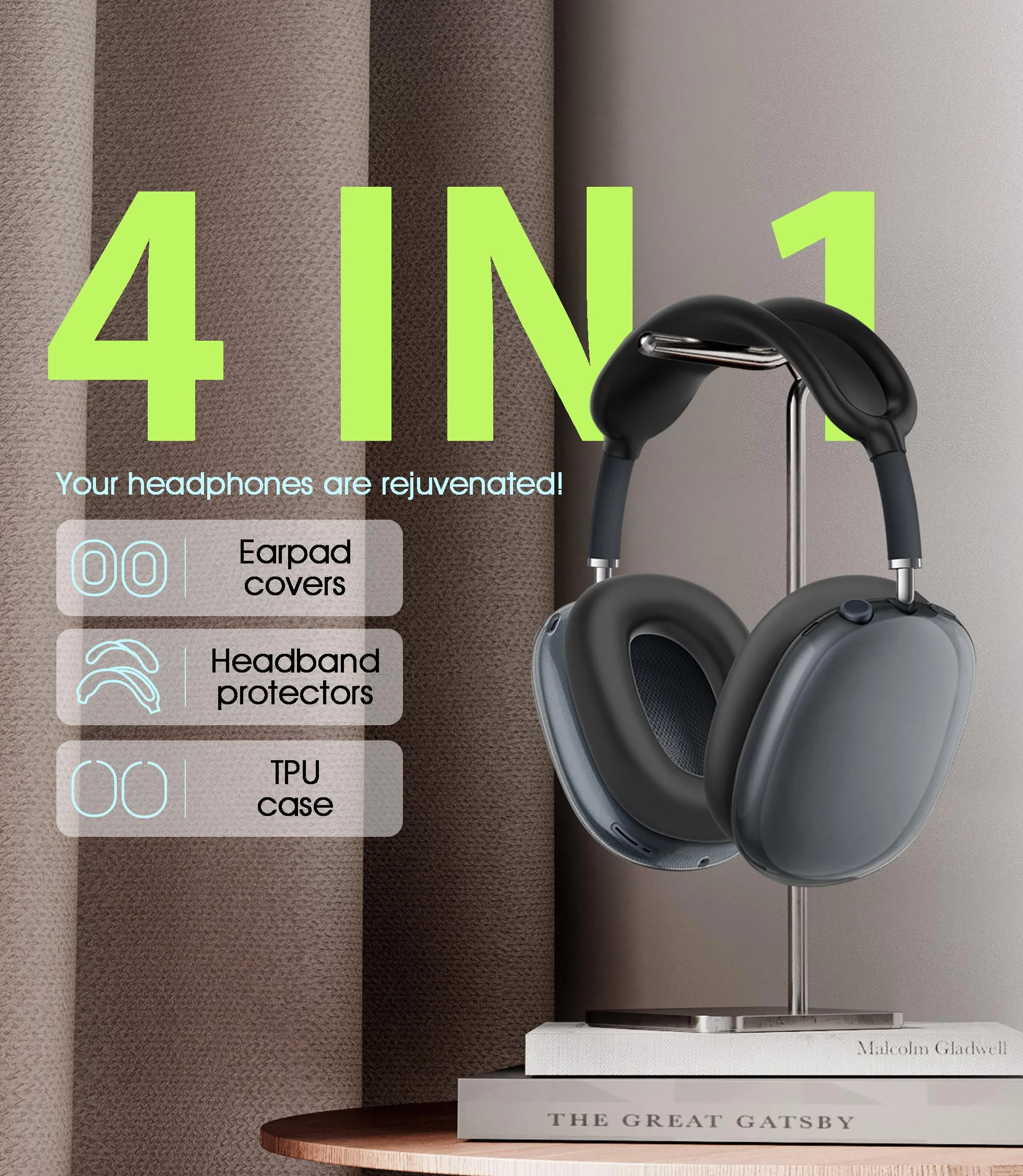 Etui ochronne silikonowe 4 w 1 do AirPods Max 1/2, nauszniki, akcesoria do słuchawek - czarne