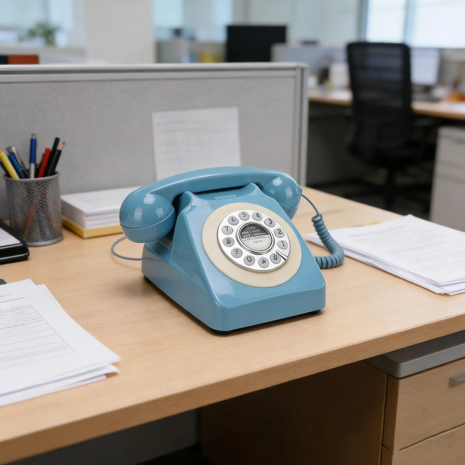 Bewinner Vintage Przewodowy Telefon Stacjonarny z Przyciskami Ponownego Wybierania, Złącze RJ11 Klasyczny Telefon Domowy w Stylu Retro, Nie Wymaga Zewnętrznego Zasilania do Domowego Biura (BLUE)