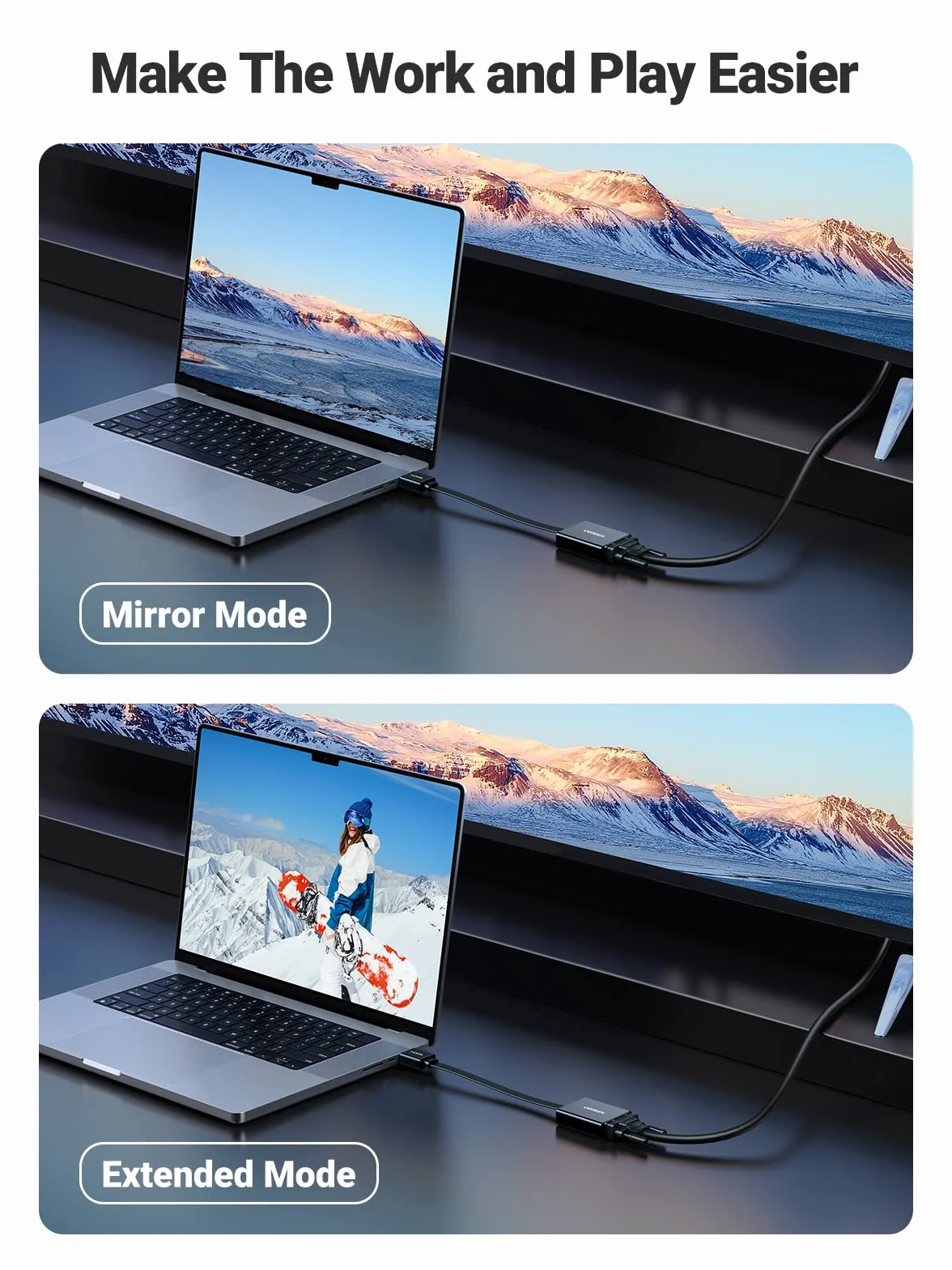 UGREEN Adapter HDMI na VGA, 1080P, HDTV, aktywna transmisja audio, kabel konwerterowy, obsługuje komputer PC, laptop, Chromebook, Raspberry Pi, czarny