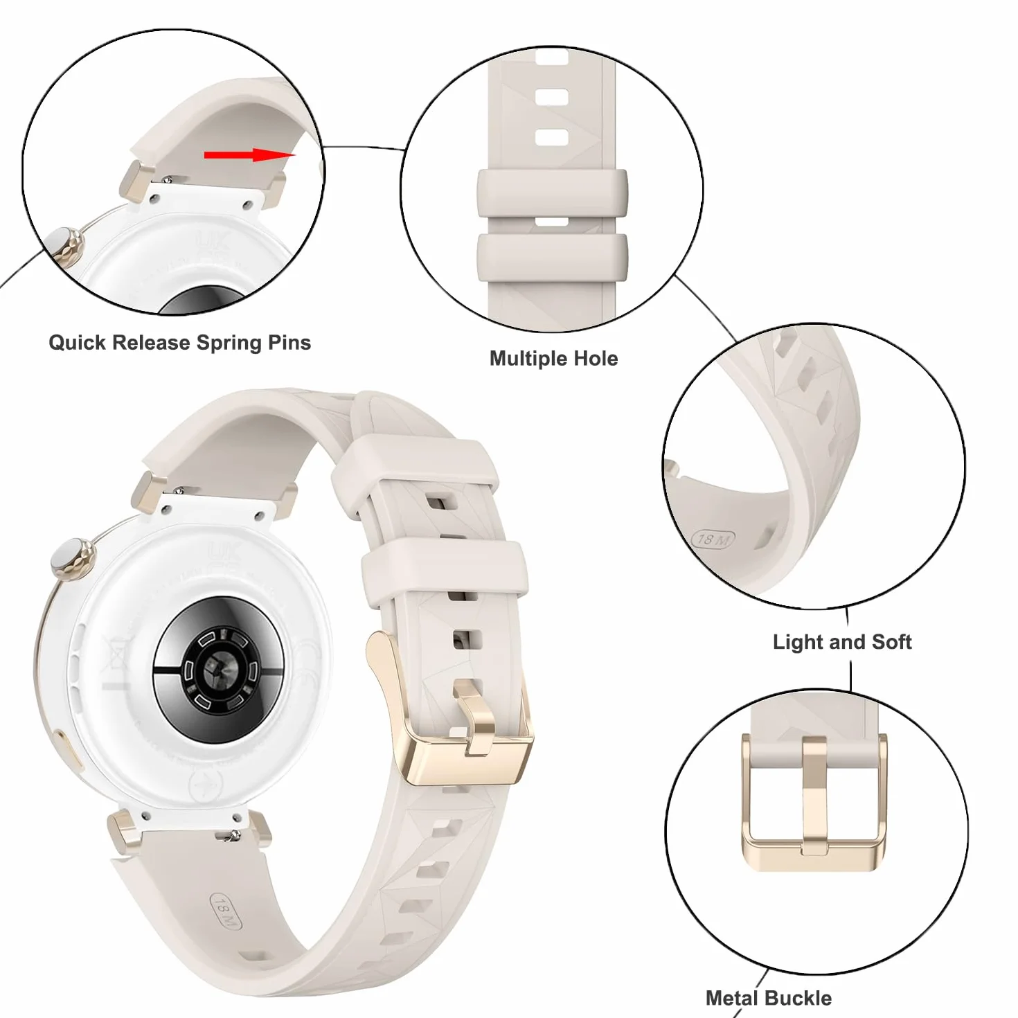 Miękki silikonowy pasek do Huawei Watch GT5 41mm GT4 41mm Garmin Venu 2S Venu 3S 18mm