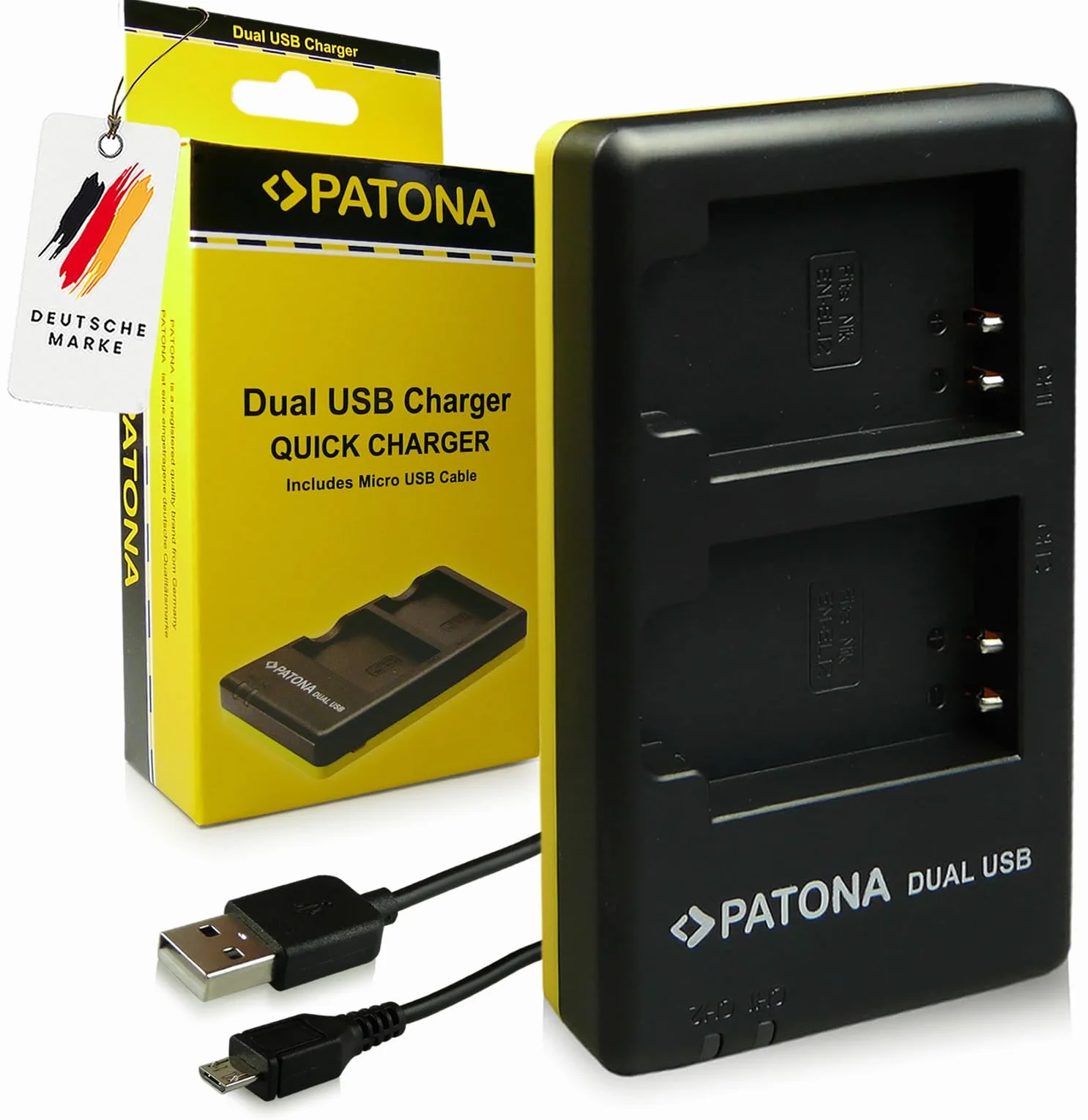 PATONA Dual Ładowarka USB do Nikon EN-EL12, ładuje 2 akumulatory naraz | Kompaktowa ładowarka podróżna do Coolpix A1000 A900 AW130 AW100 P340 P310 S6300 S8000 S9100 S9700 S9900 S1200pj
