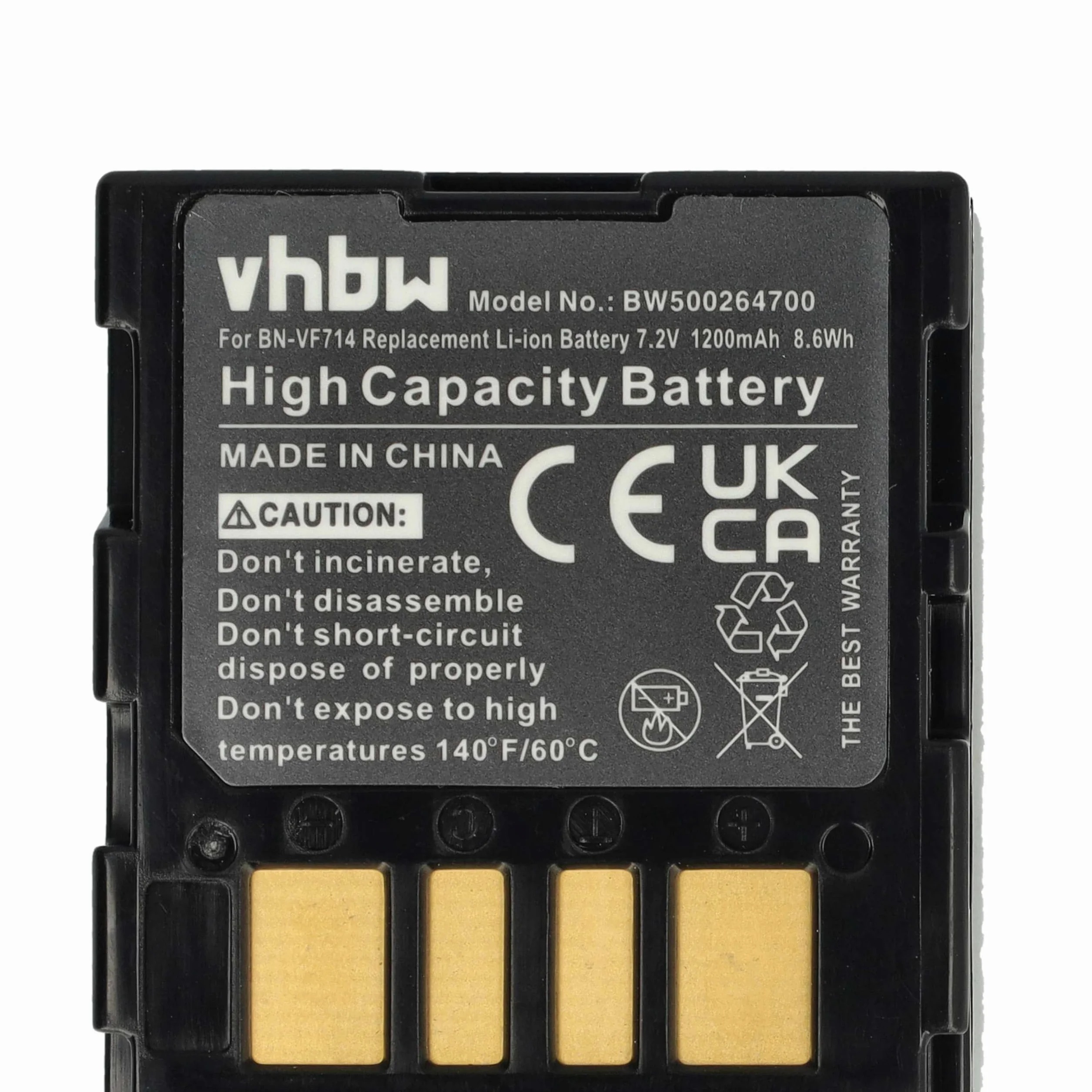 vhbw 1 x bateria zastępuje JVC BN-VF707U, BN-VF714U, BN-VF714, BN-VF733, BN-VF707 do kamery kamery (1200 mAh, 7,2 V, Li-Ion)