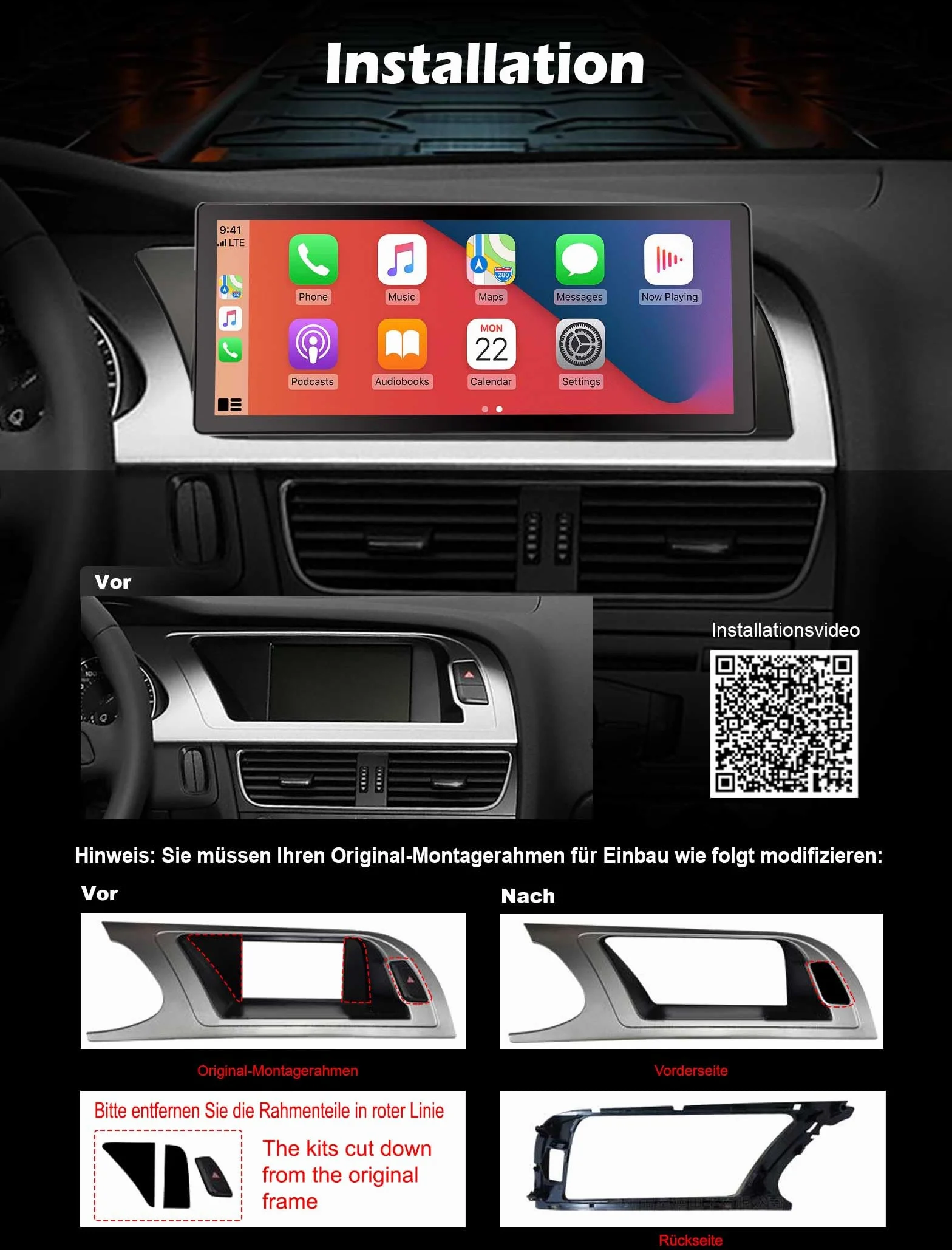 Erisin 10,25" 8-rdzeniowy 4 GB + 64 GB Android 13 radio samochodowe GPS nawigacja do Audi A4/A5/B8/S4/S5/RS4/RS5 obsługuje IPS Screen OEM Bluetooth 5.0 DAB+ Wireless CarPlay Android Auto USB Can-Bus