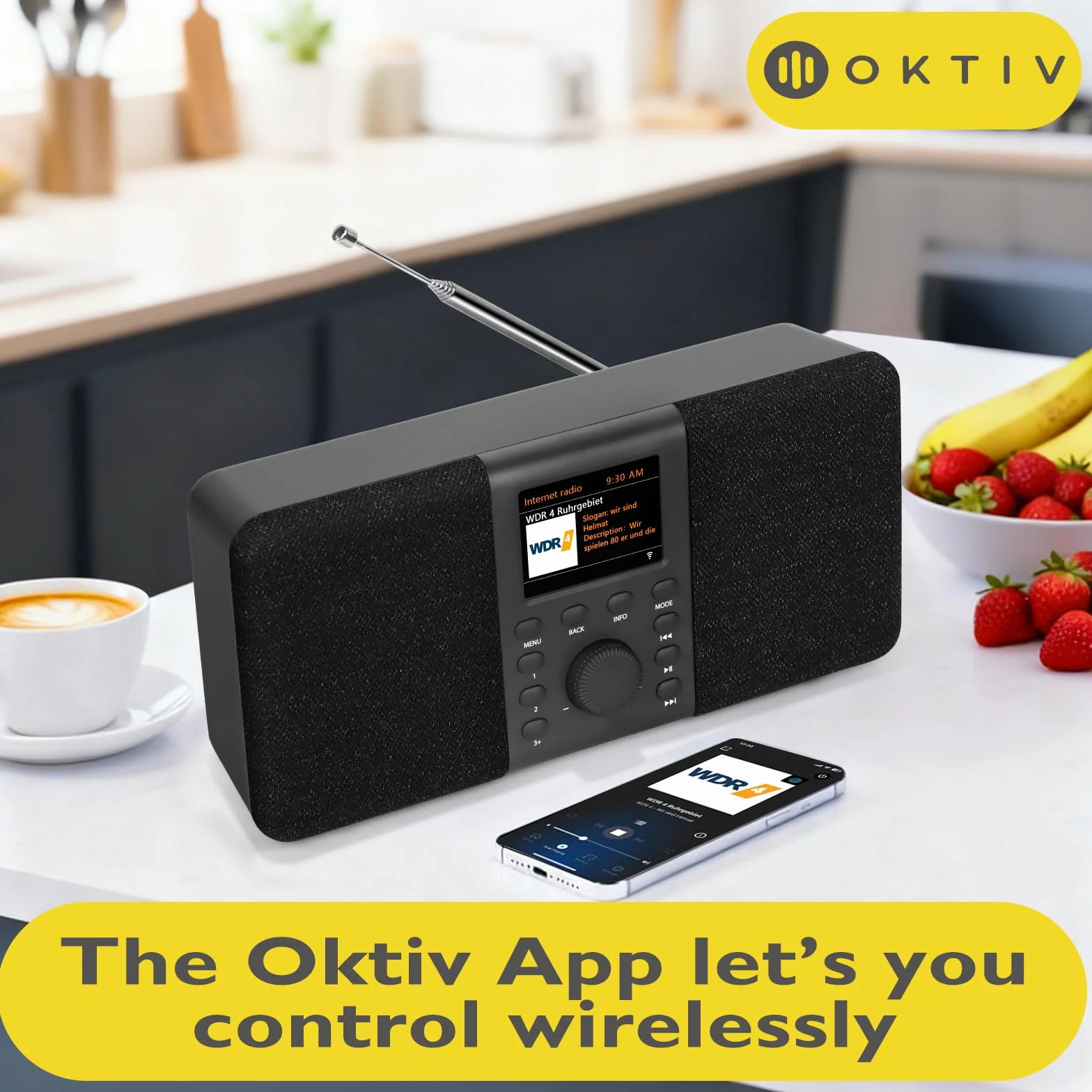 SR20 Stereo radio internetowe WLAN, DAB z Bluetooth, DAB Plus, cyfrowe, internetowe FM, kuchenne, odtwarzacz podcastów, zdalne sterowanie aplikacją, kolorowy