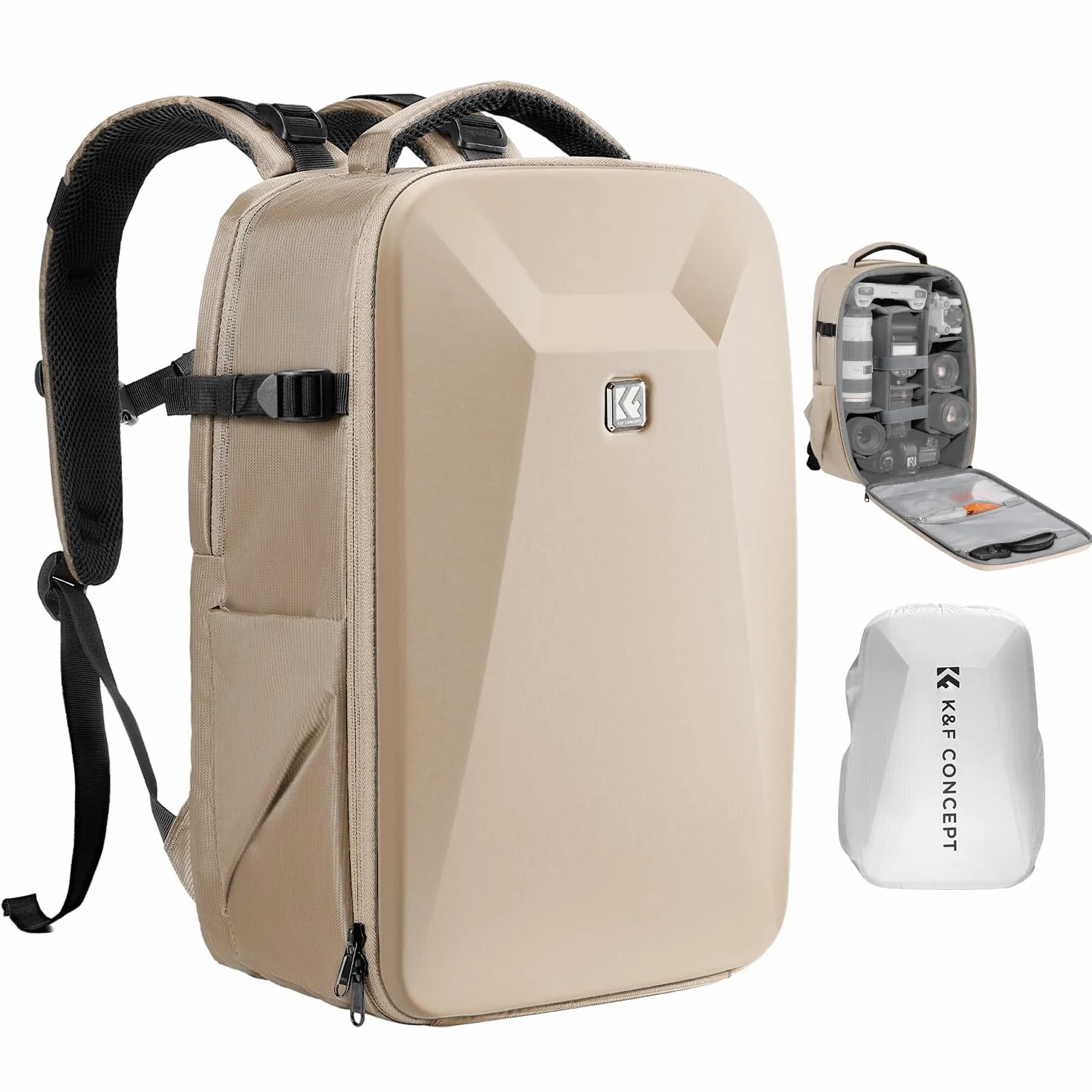 K&F CONCEPT Plecak na aparat, twarda torba na aparat fotograficzny DSLR z przegrodą na laptopa 15-15,6 cala, wodoodporna obudowa na aparat, kompatybilna z dronem Canon/Nikon/Sony/DJI Mavic